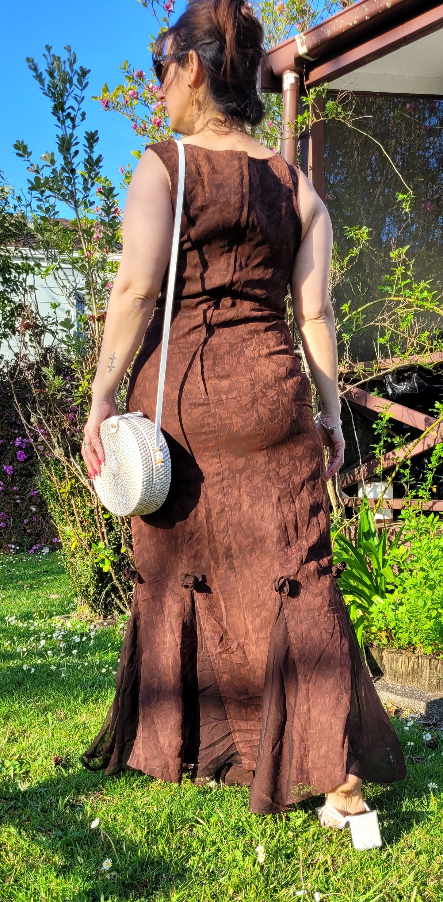 Timeless Elegance: Vintage Brown Maxi Evening Dress - Sustainable Chic