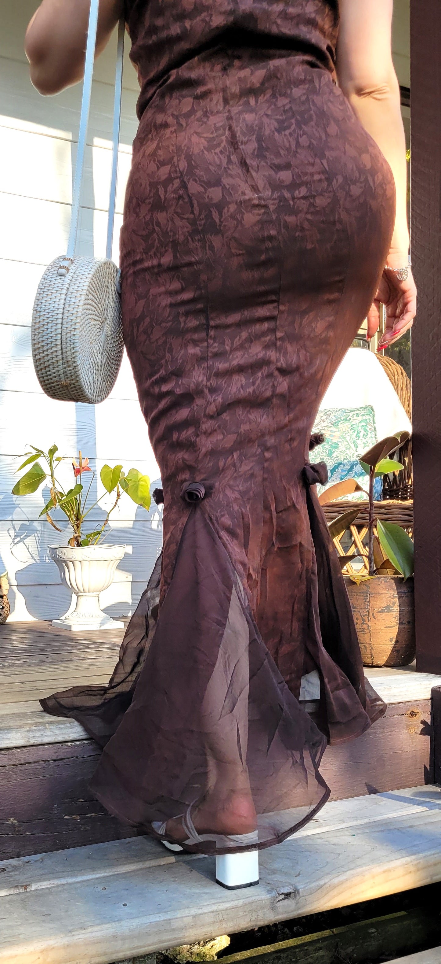 Timeless Elegance: Vintage Brown Maxi Evening Dress - Sustainable Chic