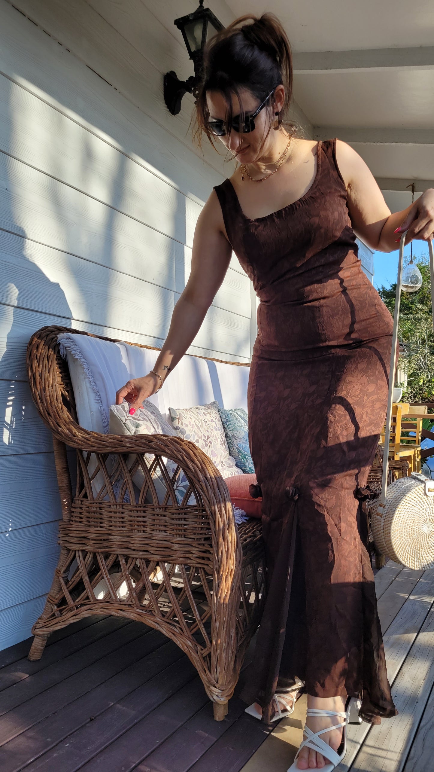 Timeless Elegance: Vintage Brown Maxi Evening Dress - Sustainable Chic