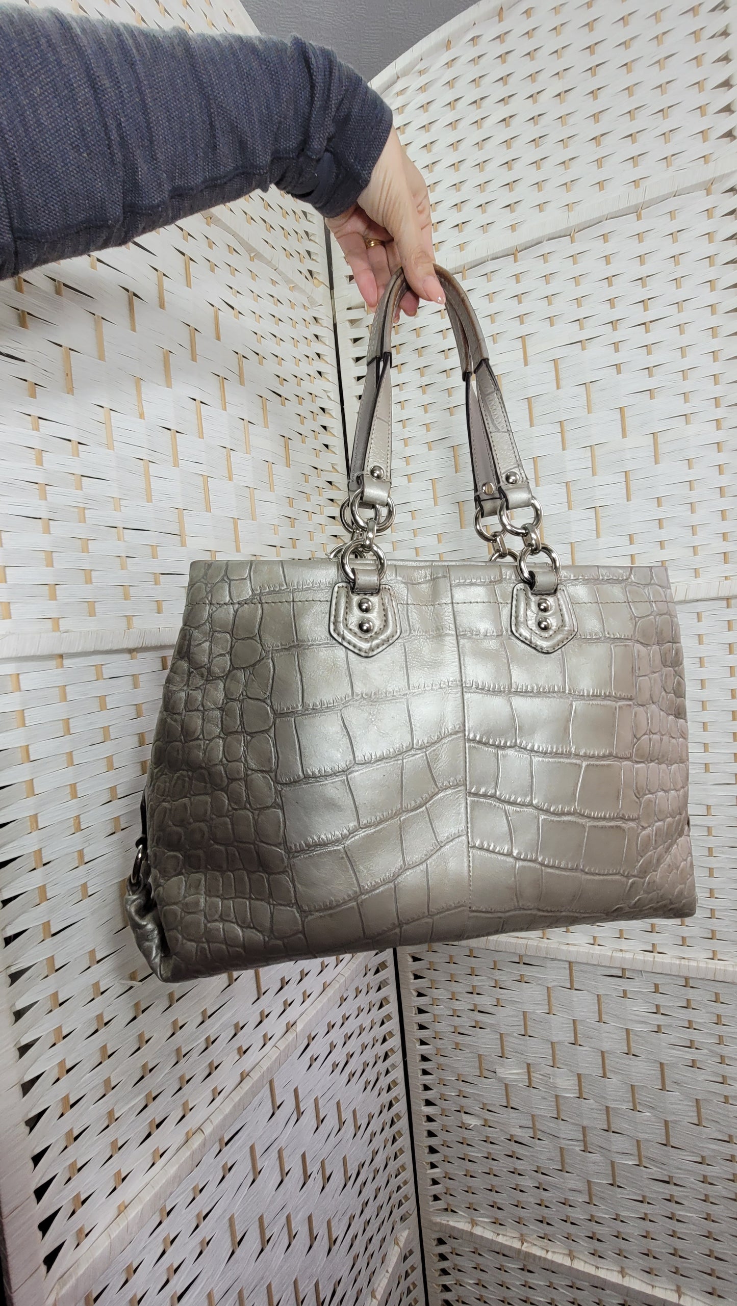 Stylish Coach Silver Hand Bag. Thrift Store Find