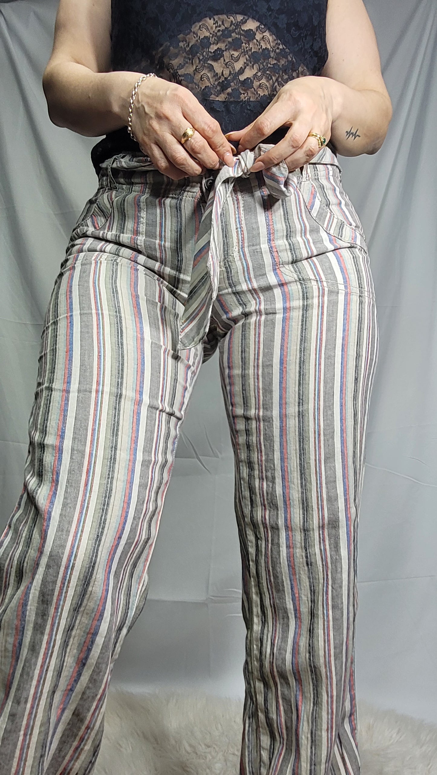 Classic Stripe Belted Pants: Second-Hand Store Find