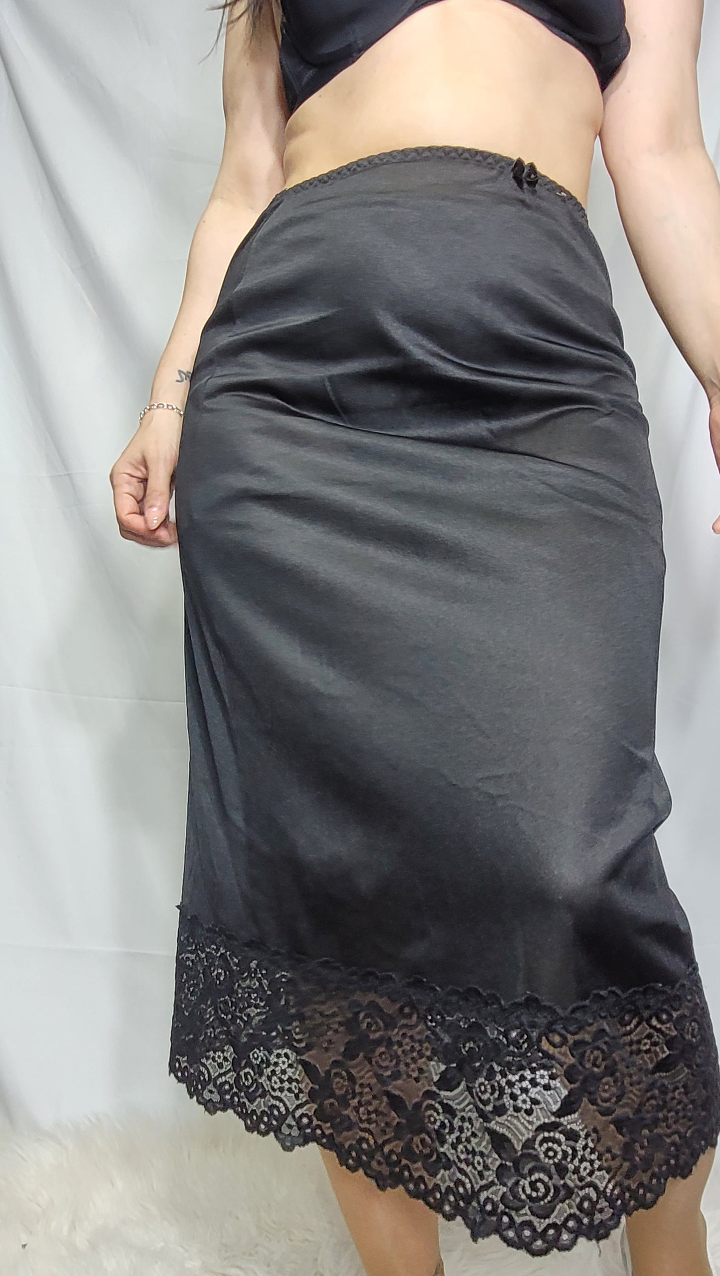 Vintage Midi skirt - underwear - black slip skirt