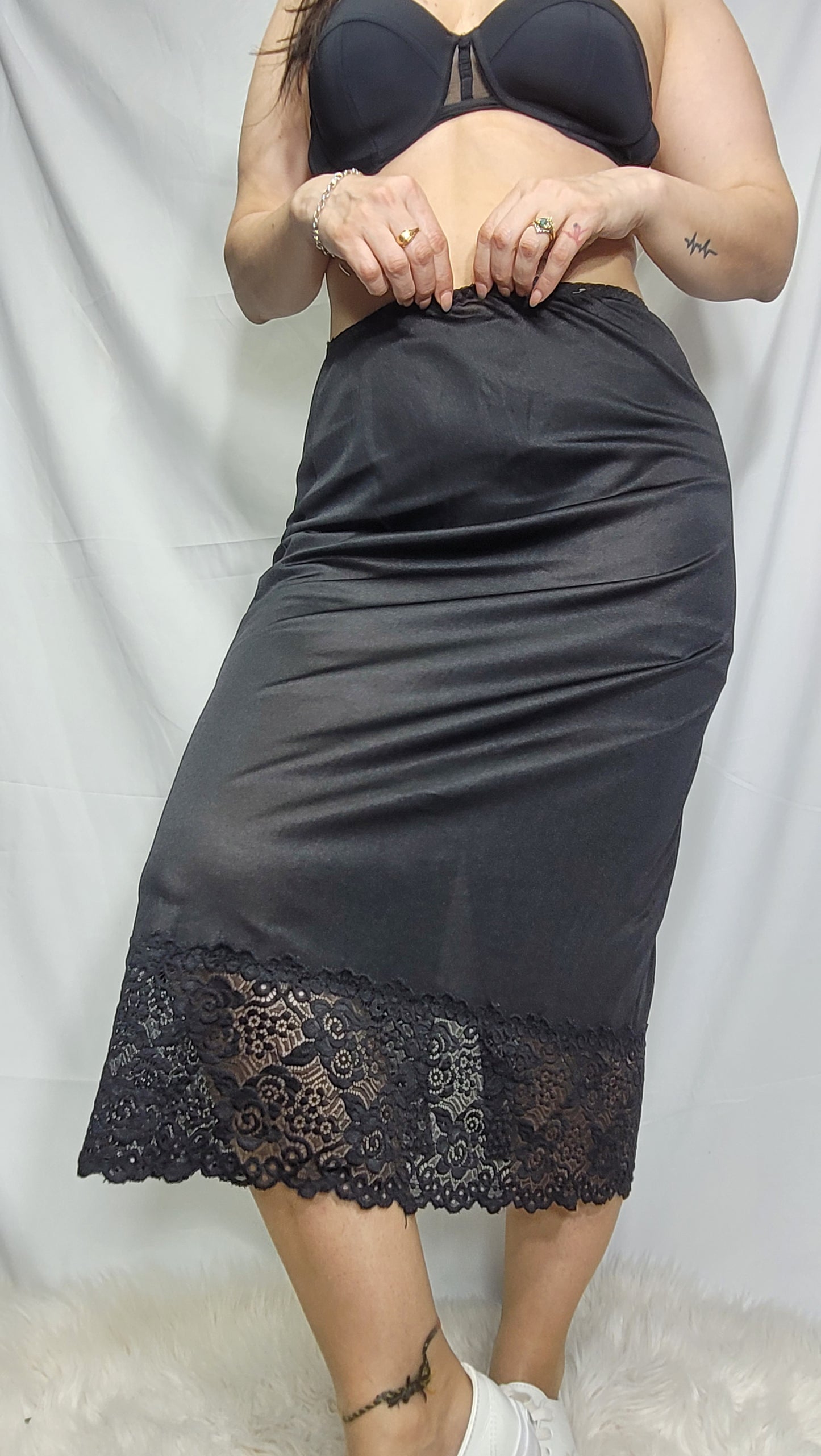 Vintage Midi skirt - underwear - black slip skirt