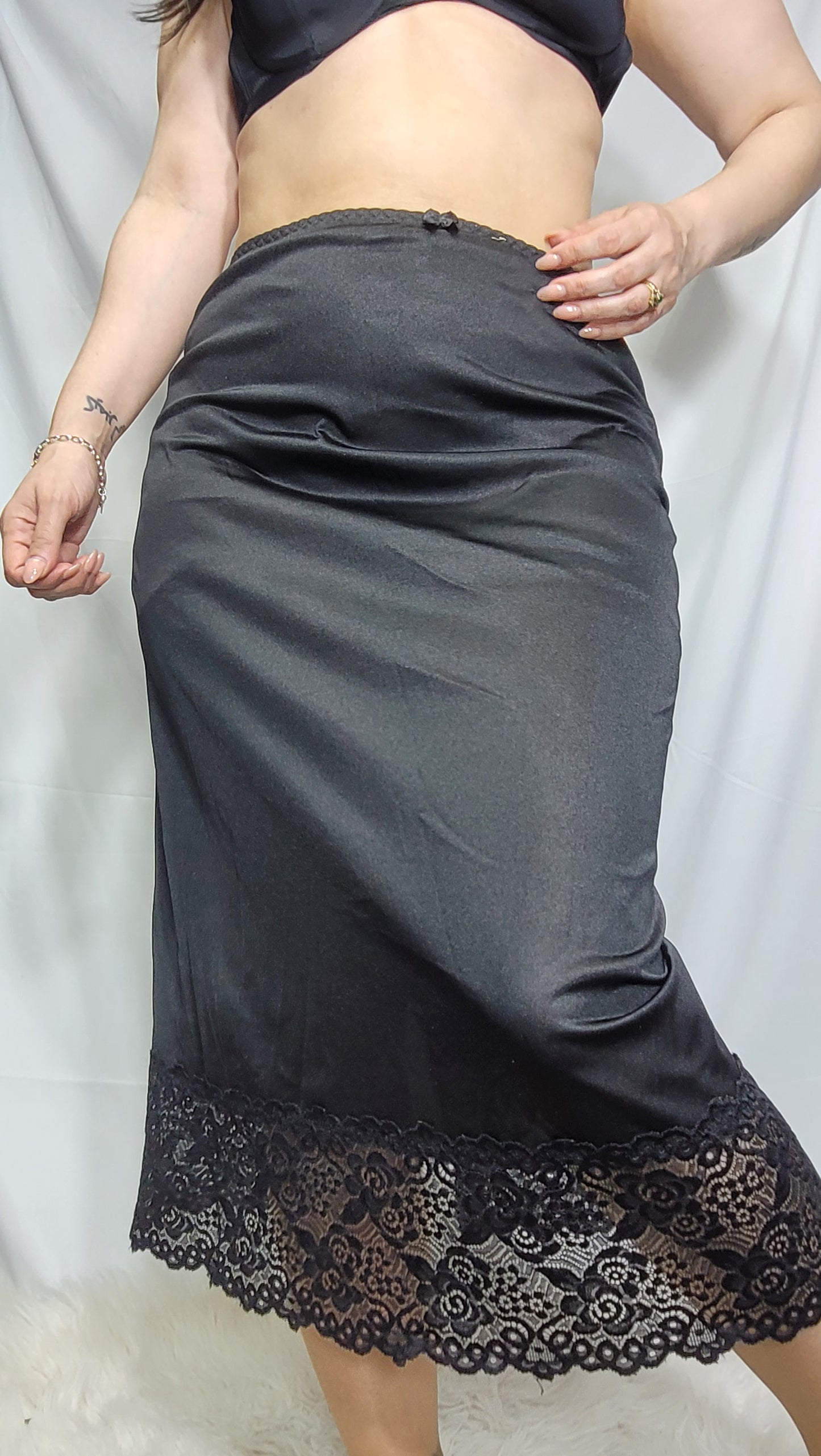 Vintage Midi skirt - underwear - black slip skirt