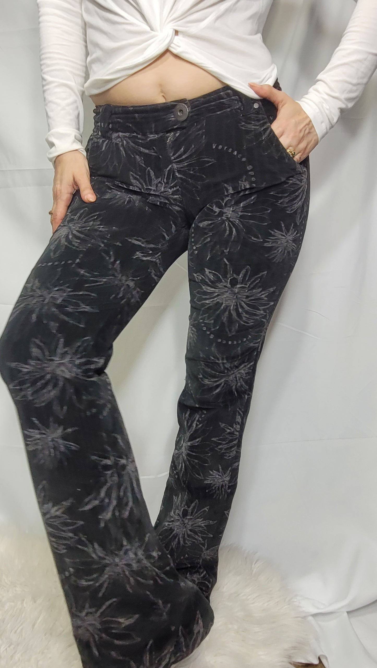 Unique used pants - Versace Flared Trousers – Striking Graphics, Size 40, Made in New Zealand!