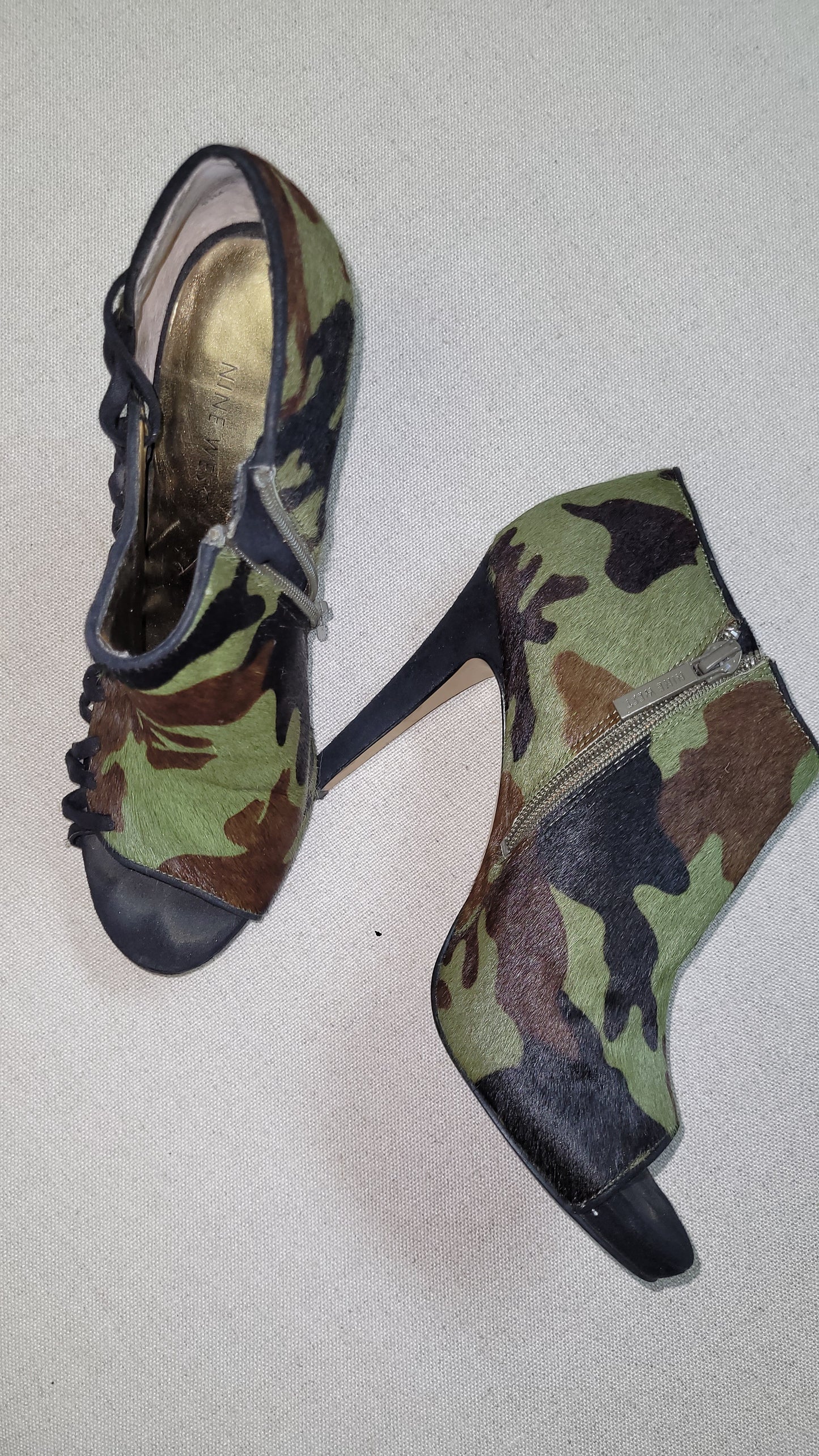 Stunning second hand Camo Heels - Leather Fur Ankle Boots Womens HEELS PEEP