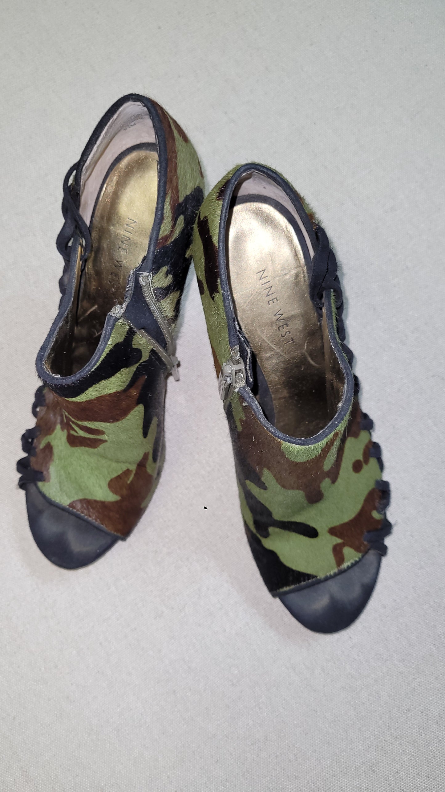 Stunning second hand Camo Heels - Leather Fur Ankle Boots Womens HEELS PEEP