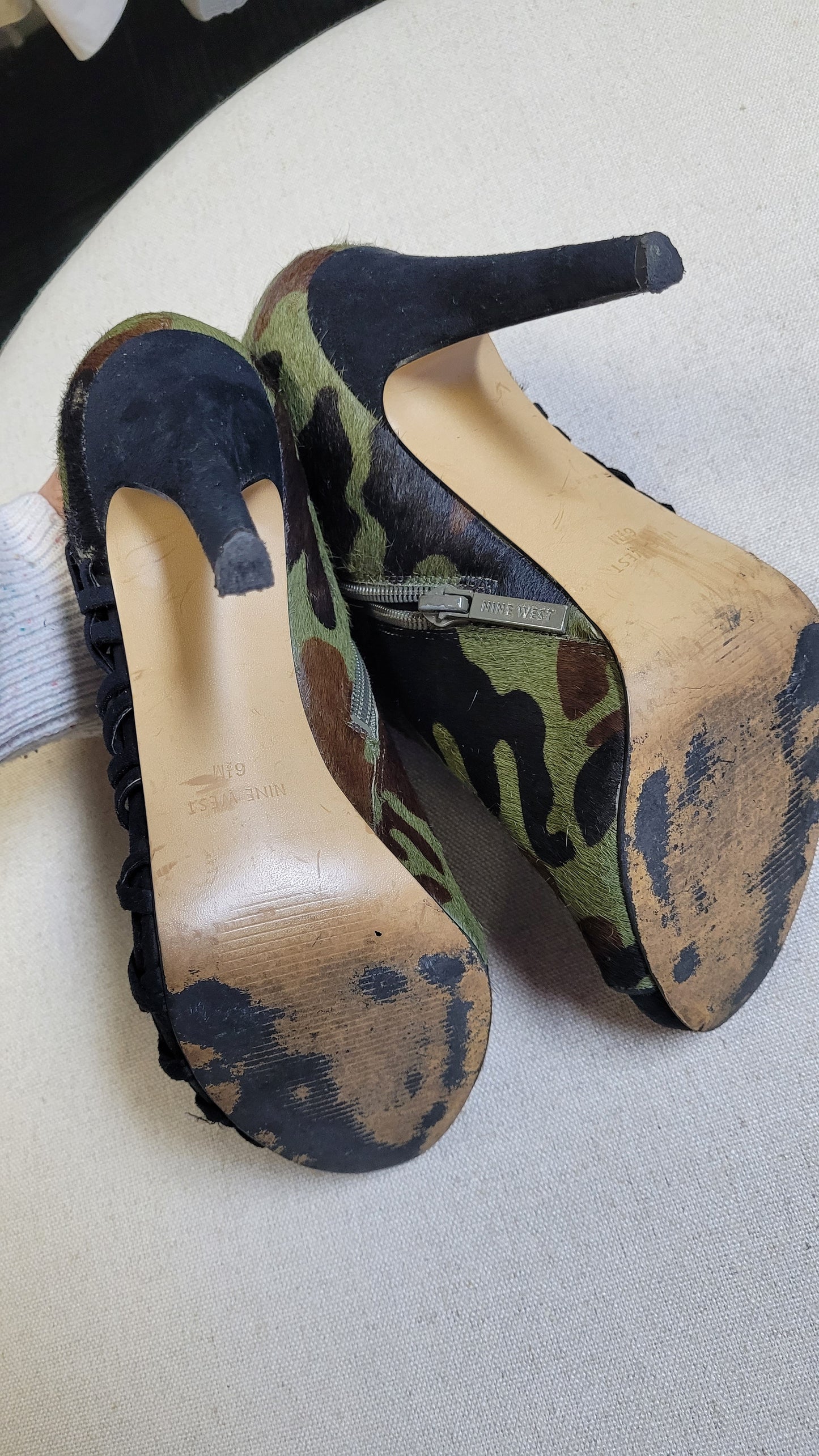 Stunning second hand Camo Heels - Leather Fur Ankle Boots Womens HEELS PEEP