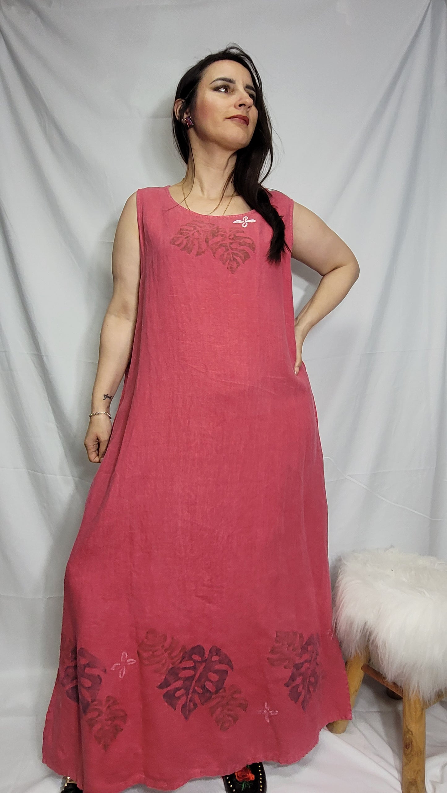 Chic and Comfy: second-hand Linen Pink Maxi Dress, Size XL