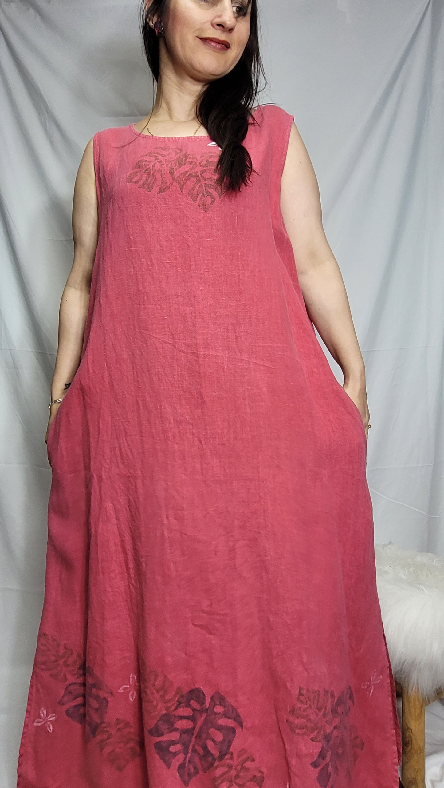 Chic and Comfy: second-hand Linen Pink Maxi Dress, Size XL