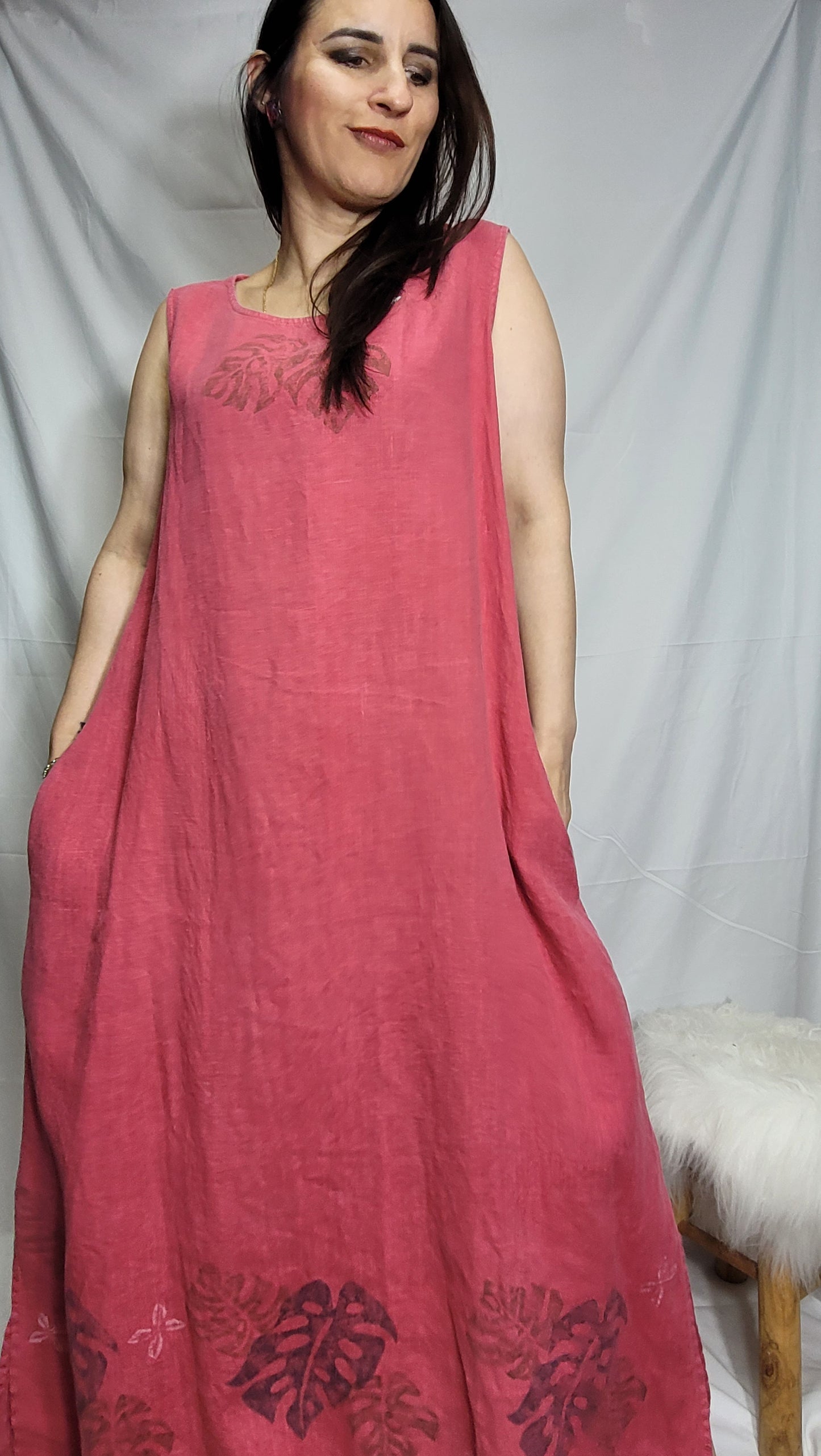 Chic and Comfy: second-hand Linen Pink Maxi Dress, Size XL