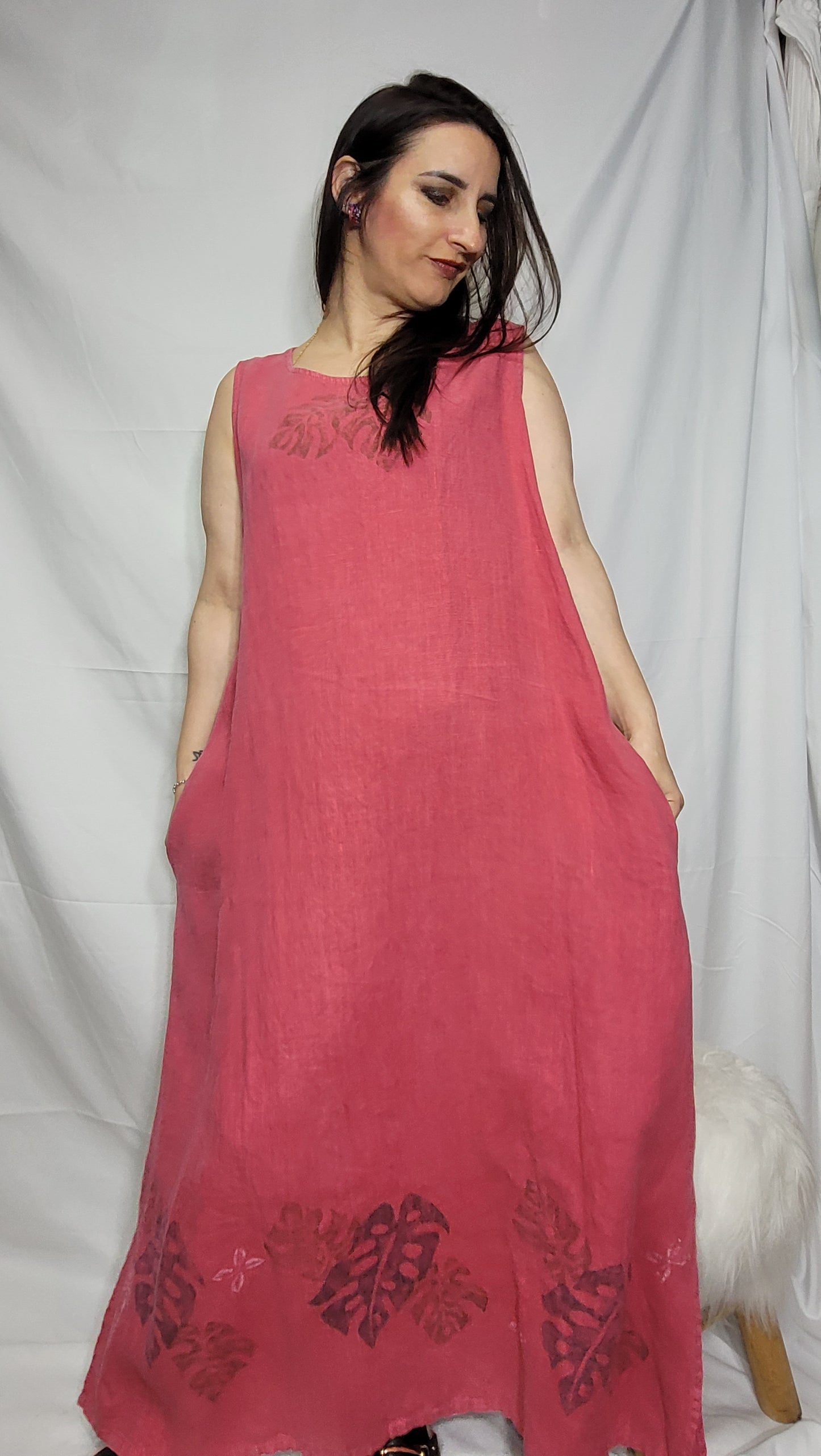 Chic and Comfy: second-hand Linen Pink Maxi Dress, Size XL