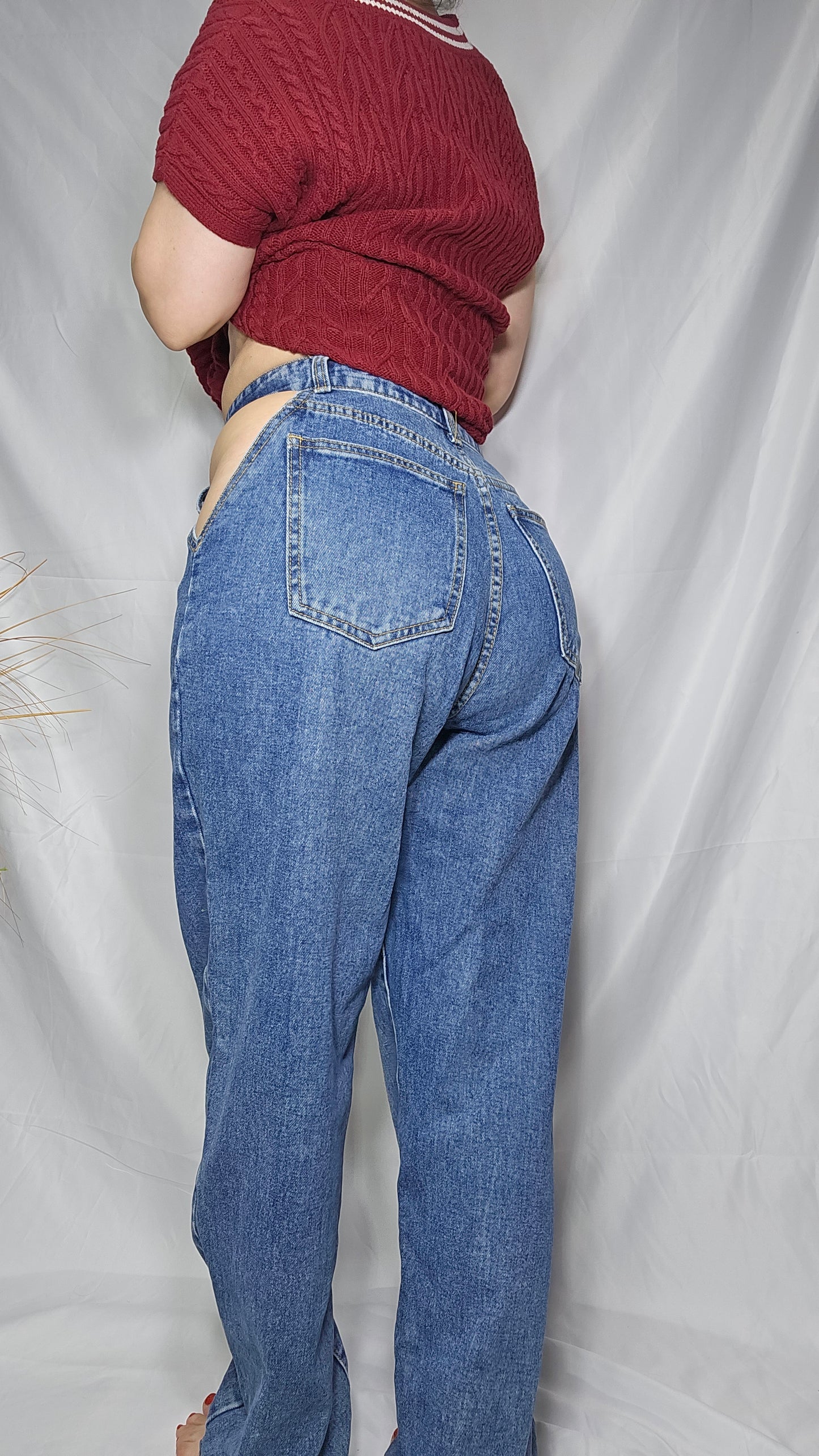 Stunning High Waisted Denim Second Hand Trousers