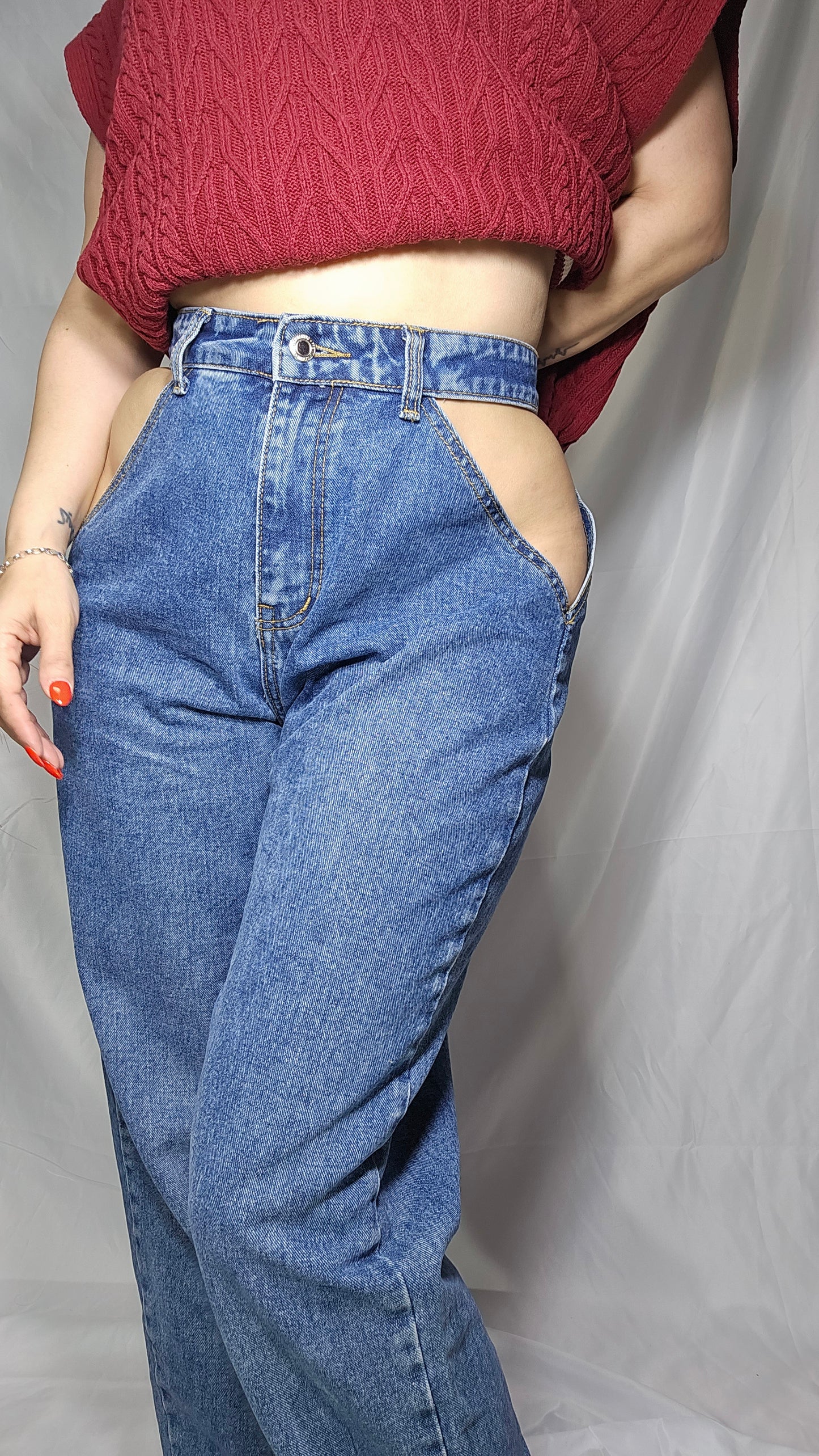 Stunning High Waisted Denim Second Hand Trousers