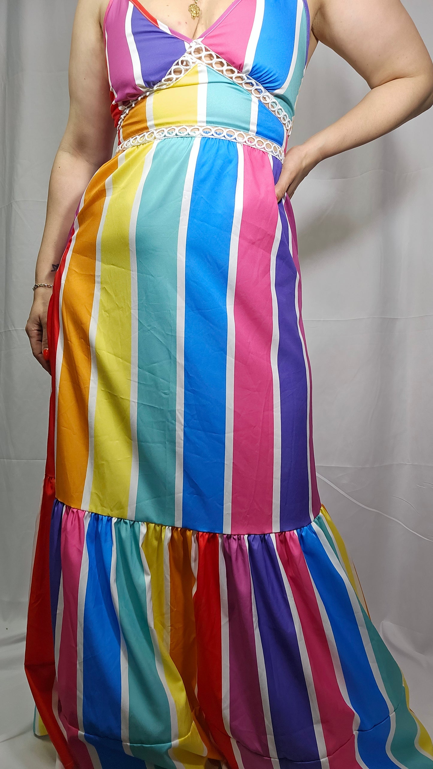 Rainbow Multi Color Stripe Maxi Dress