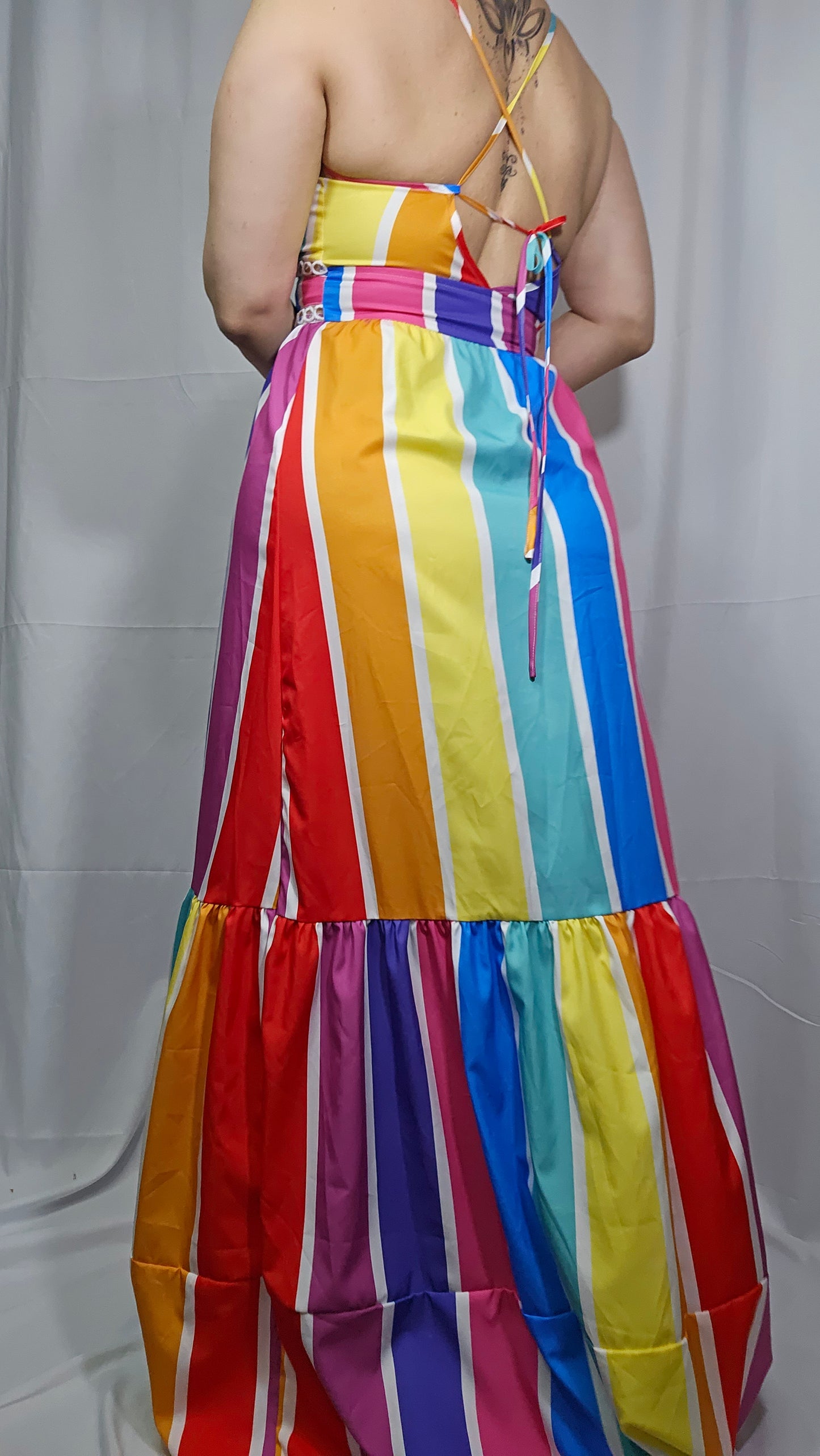 Rainbow Multi Color Stripe Maxi Dress