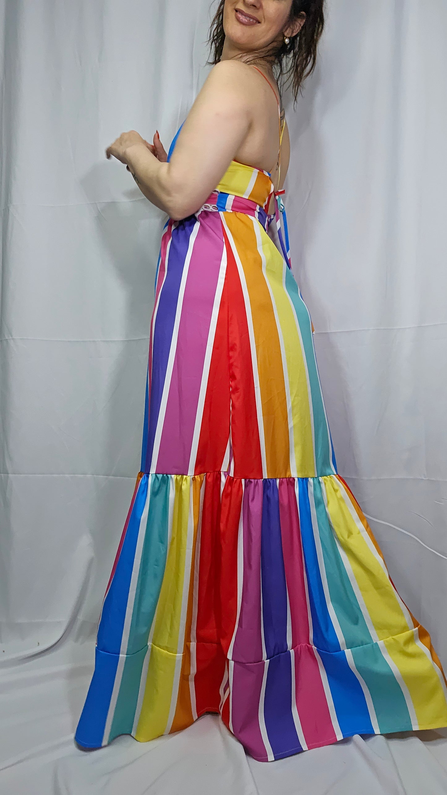 Rainbow Multi Color Stripe Maxi Dress