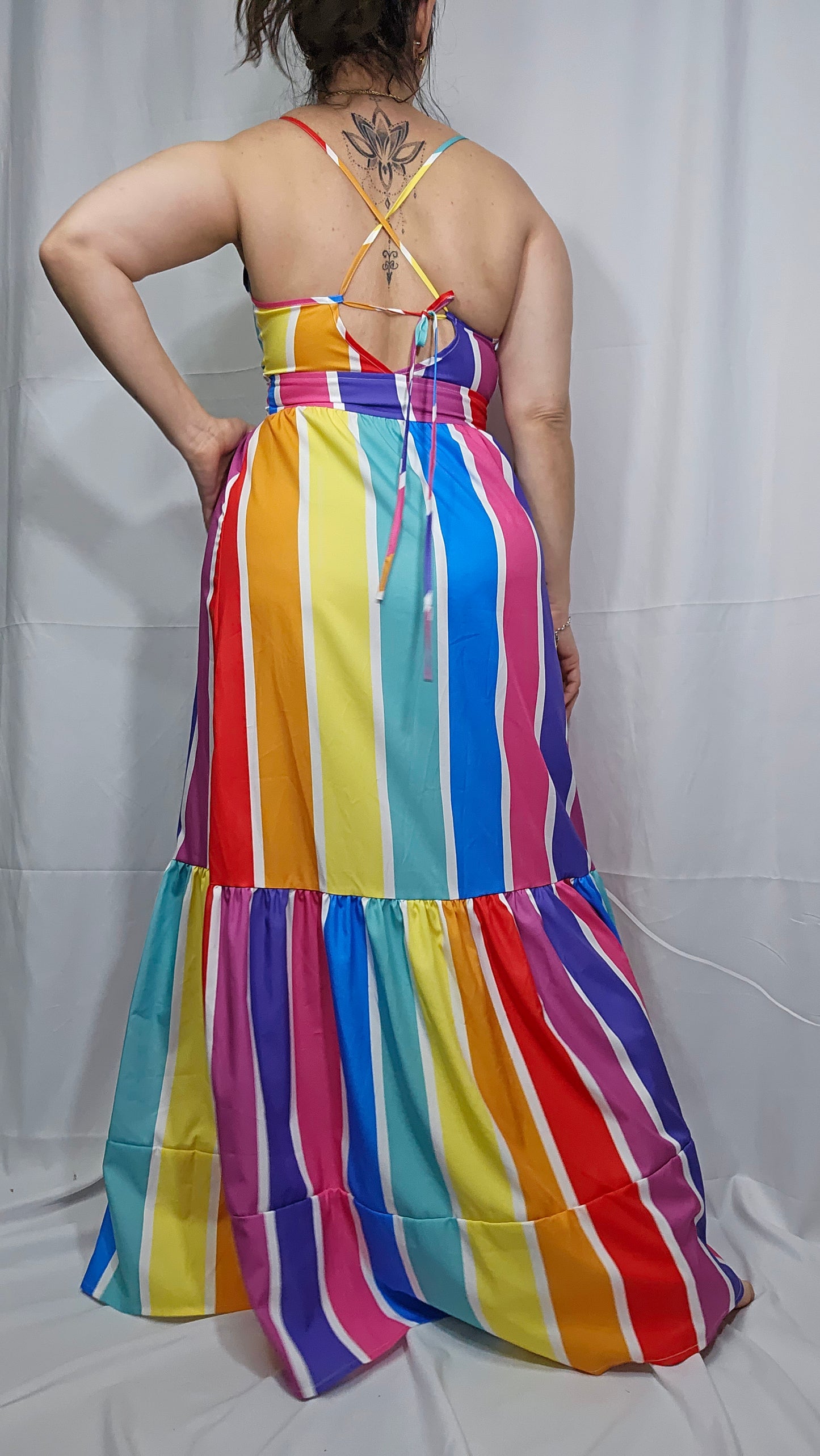 Rainbow Multi Color Stripe Maxi Dress