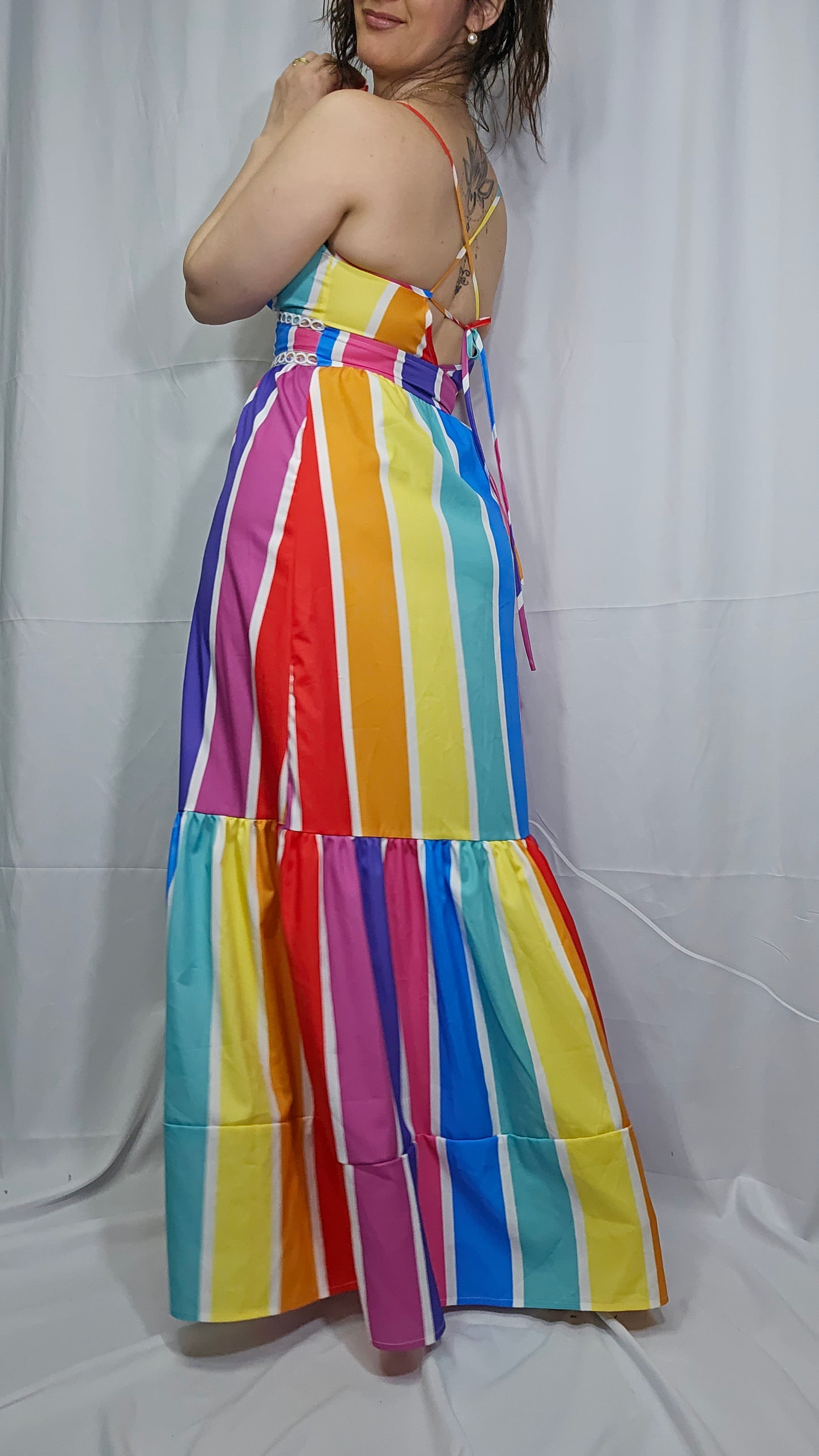 Rainbow Multi Color Stripe Maxi Dress