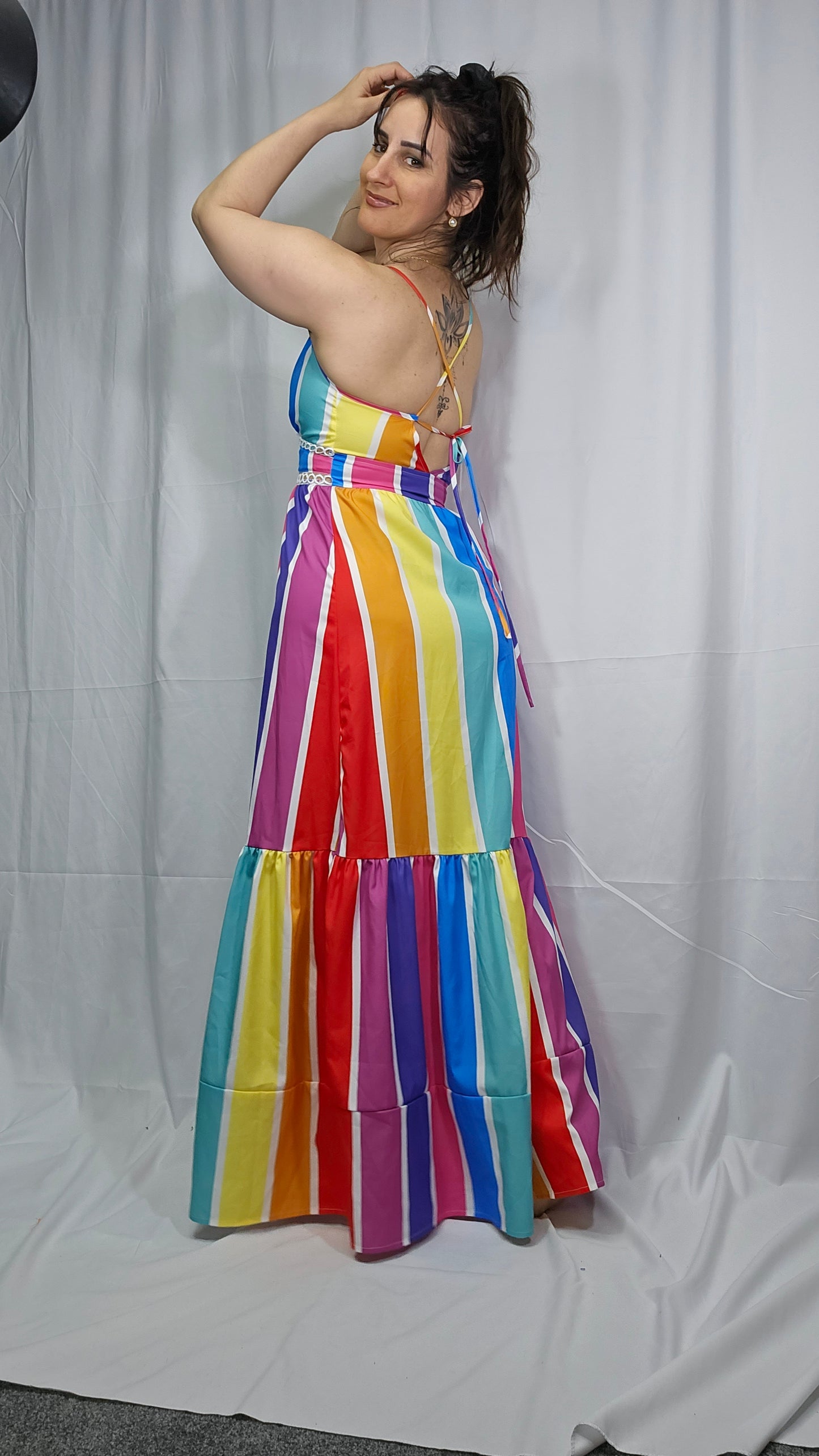 Rainbow Multi Color Stripe Maxi Dress