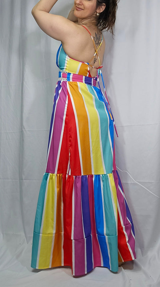 Rainbow Multi Color Stripe Maxi Dress