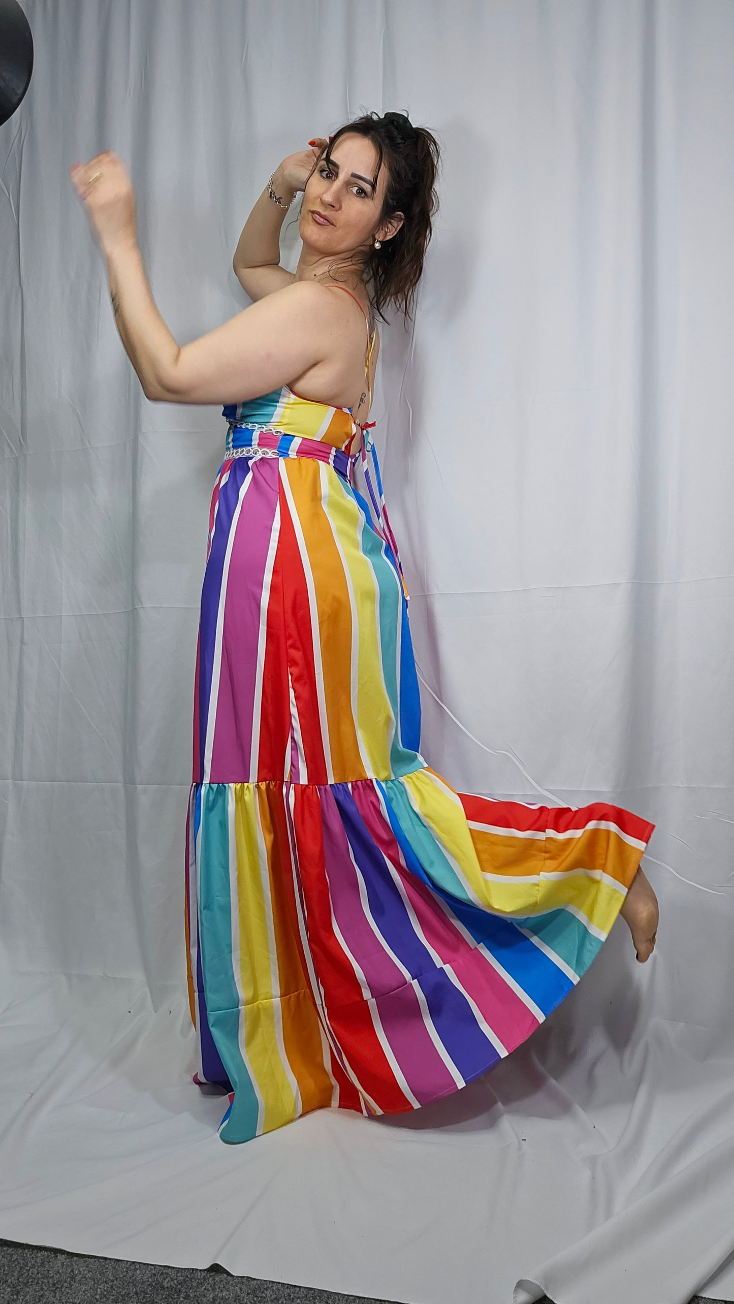 Rainbow Multi Color Stripe Maxi Dress