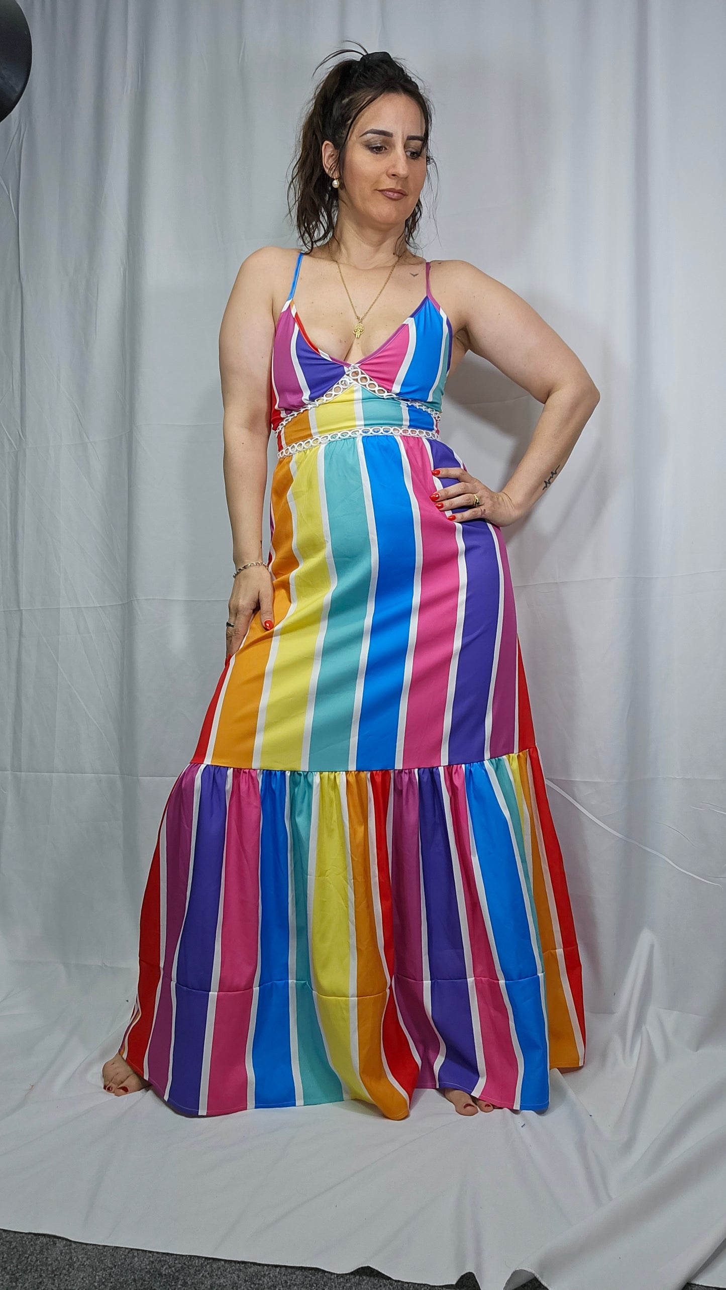 Rainbow Multi Color Stripe Maxi Dress