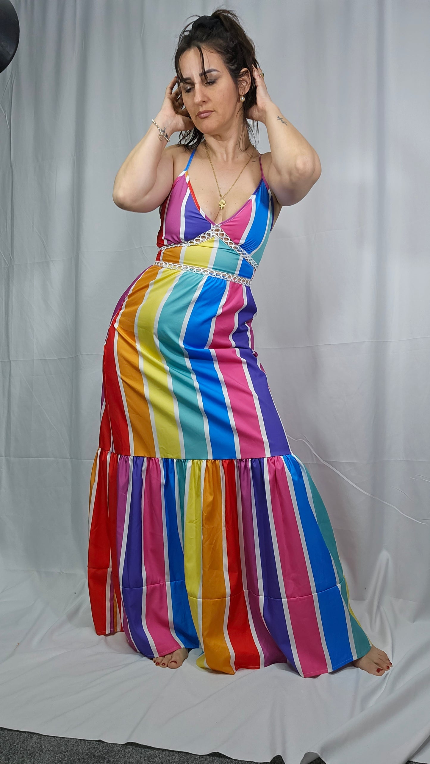 Rainbow Multi Color Stripe Maxi Dress