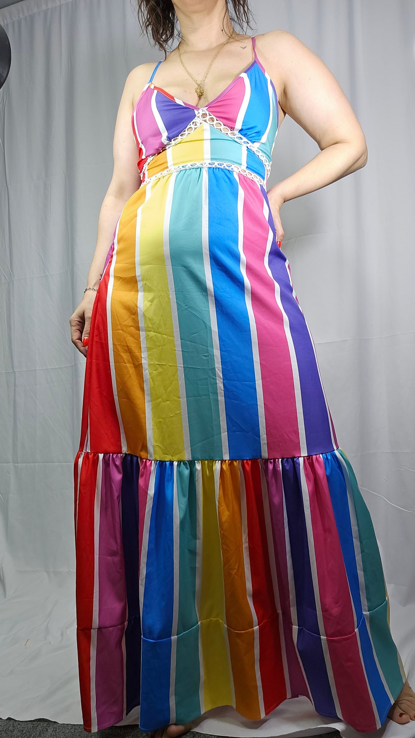 Rainbow Multi Color Stripe Maxi Dress