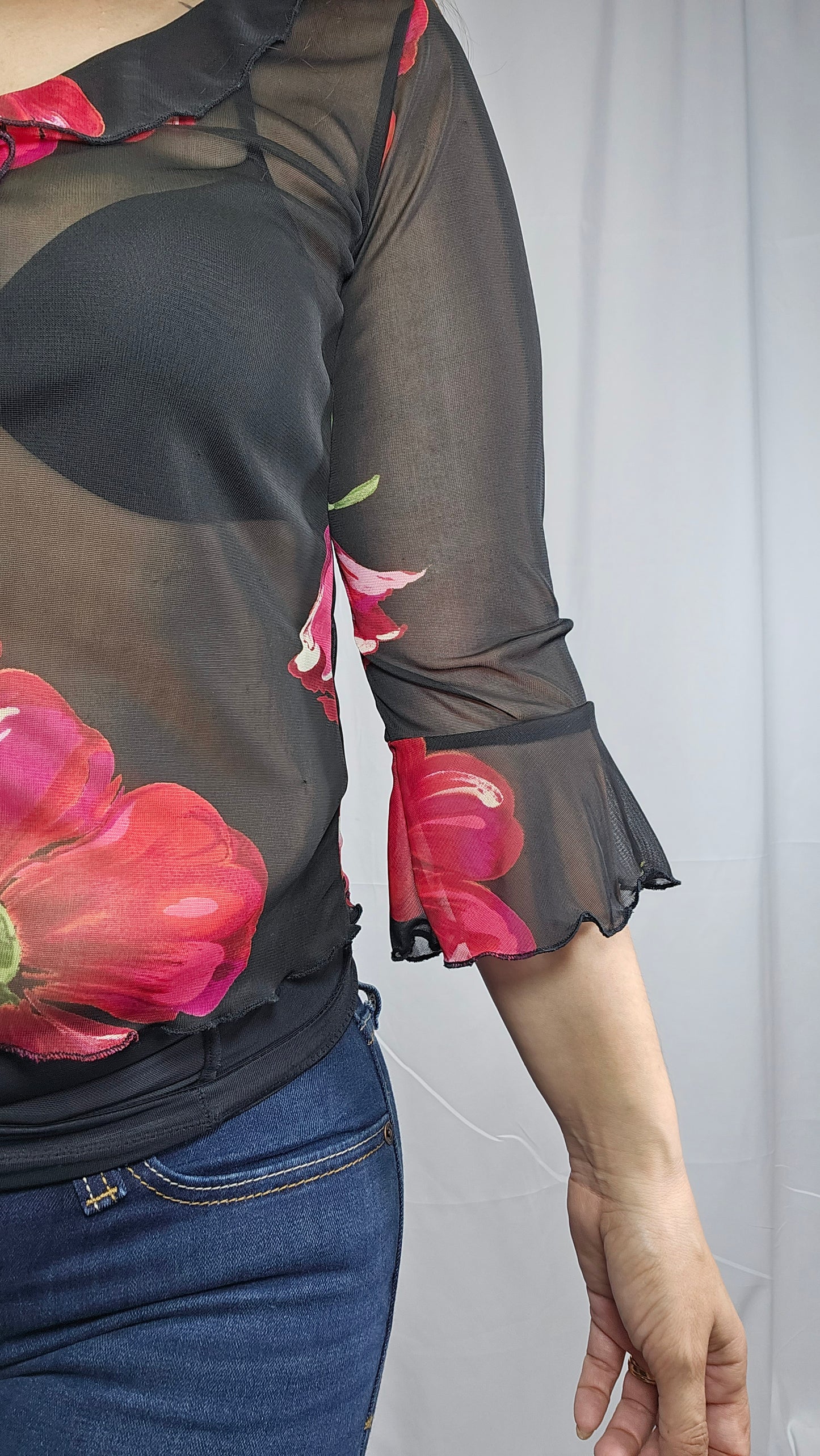 Vintage floral Women Top - Mesh top