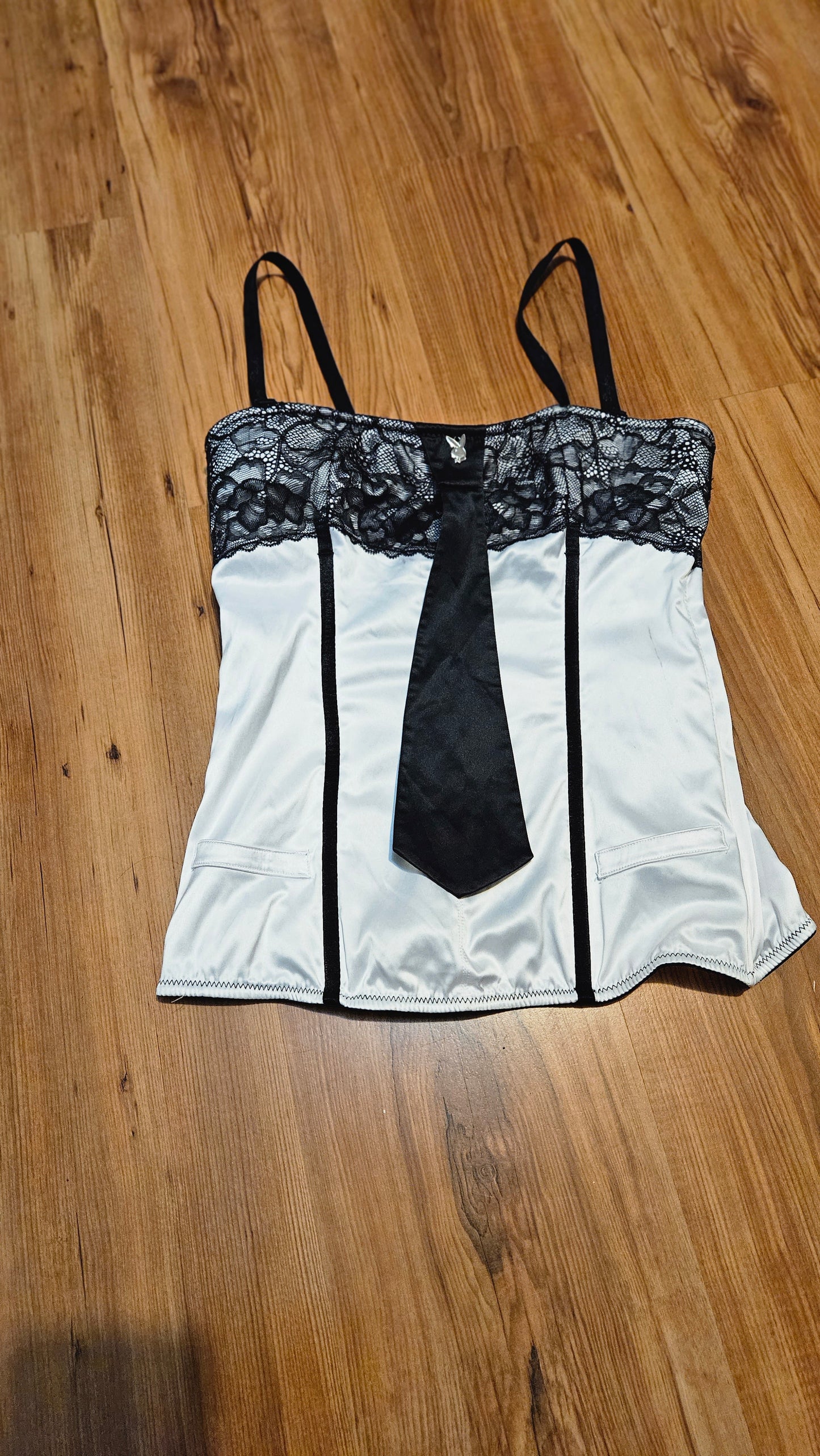 Stunning white and black corset - Playboy corset -preloved lingerie