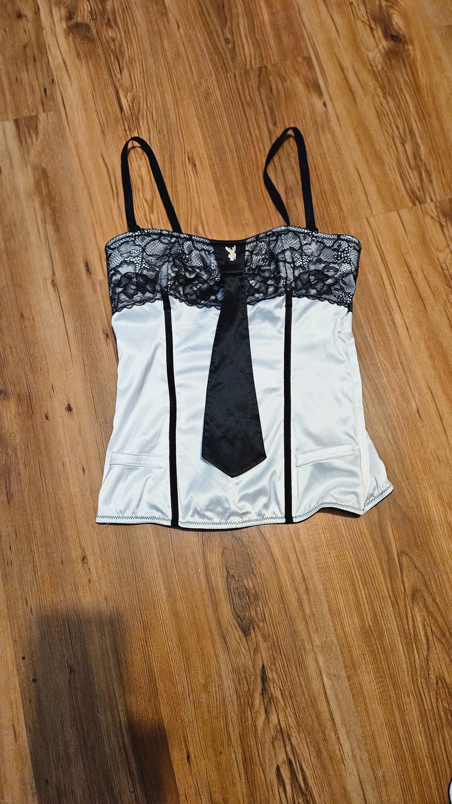 Stunning white and black corset - Playboy corset -preloved lingerie