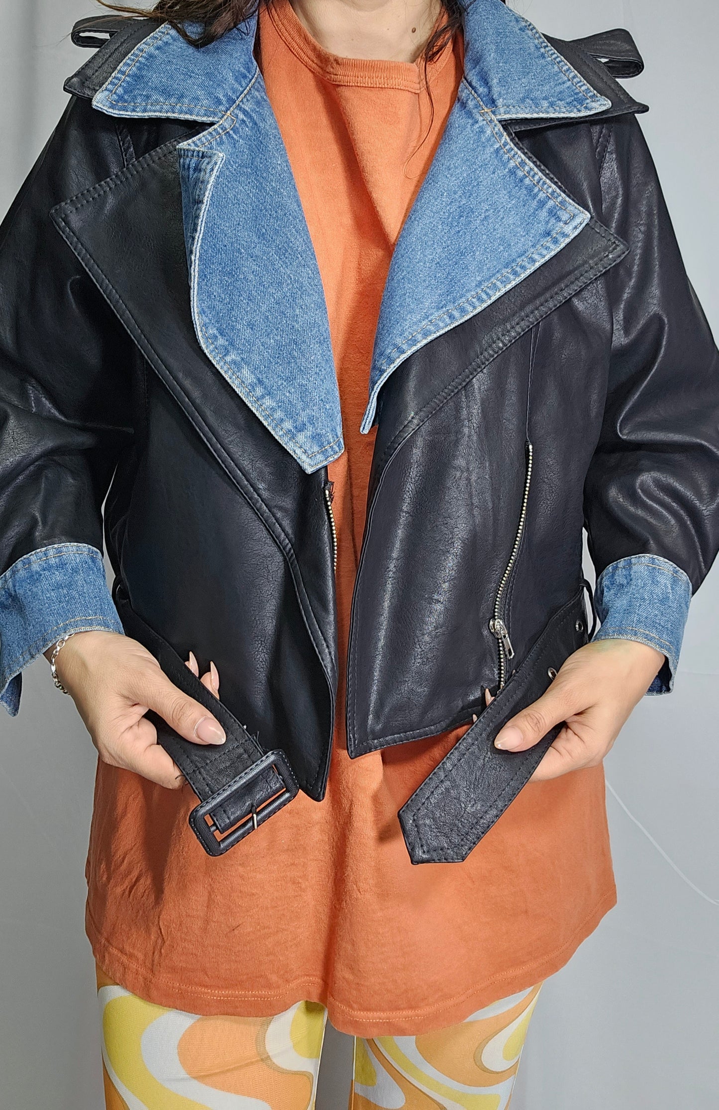 Gorgeous Double Collar Leather - Demin Jacket