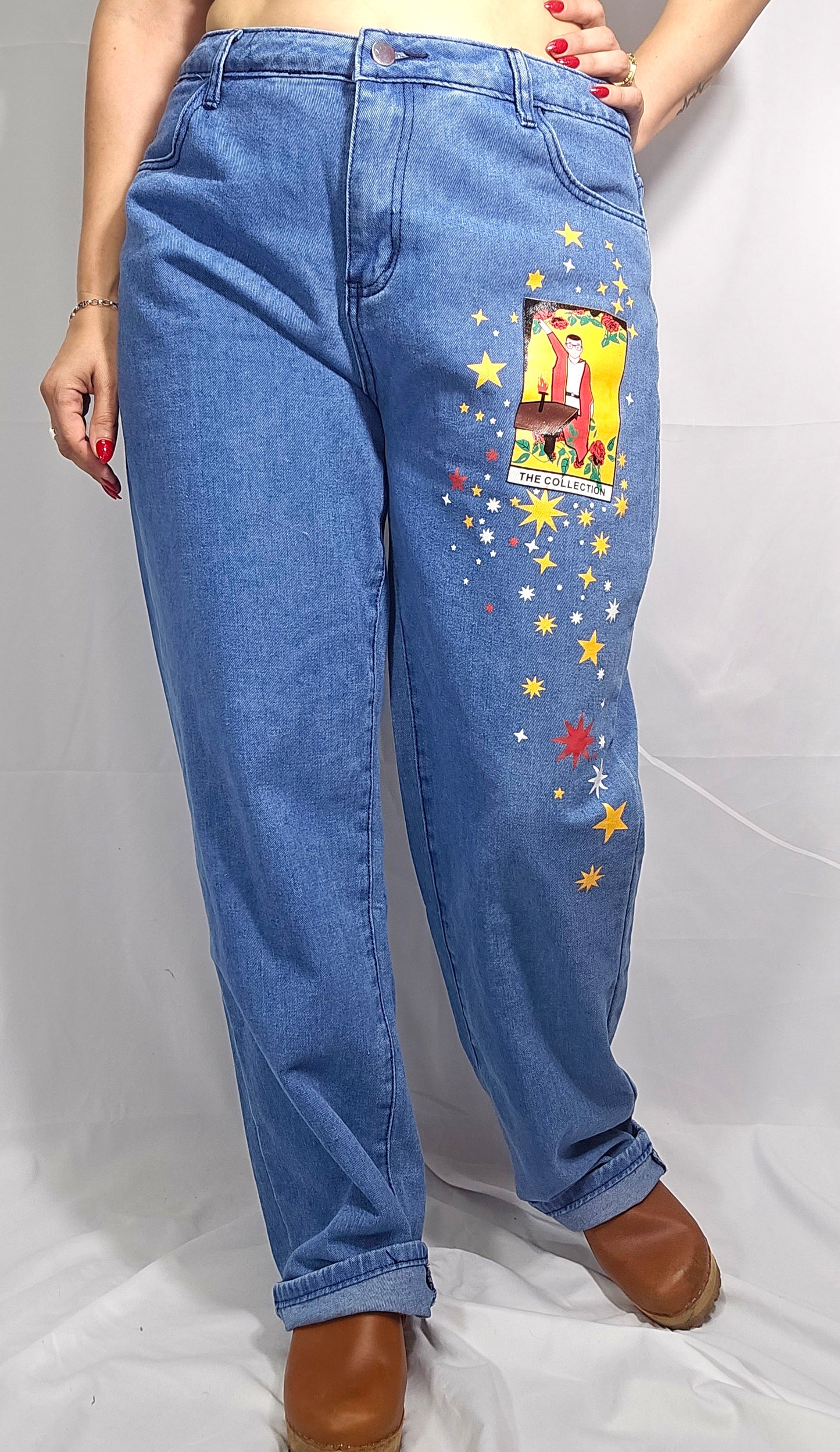 Cartoons Pattern Printed Denim Trousers Vintage Cute Jeans Blue