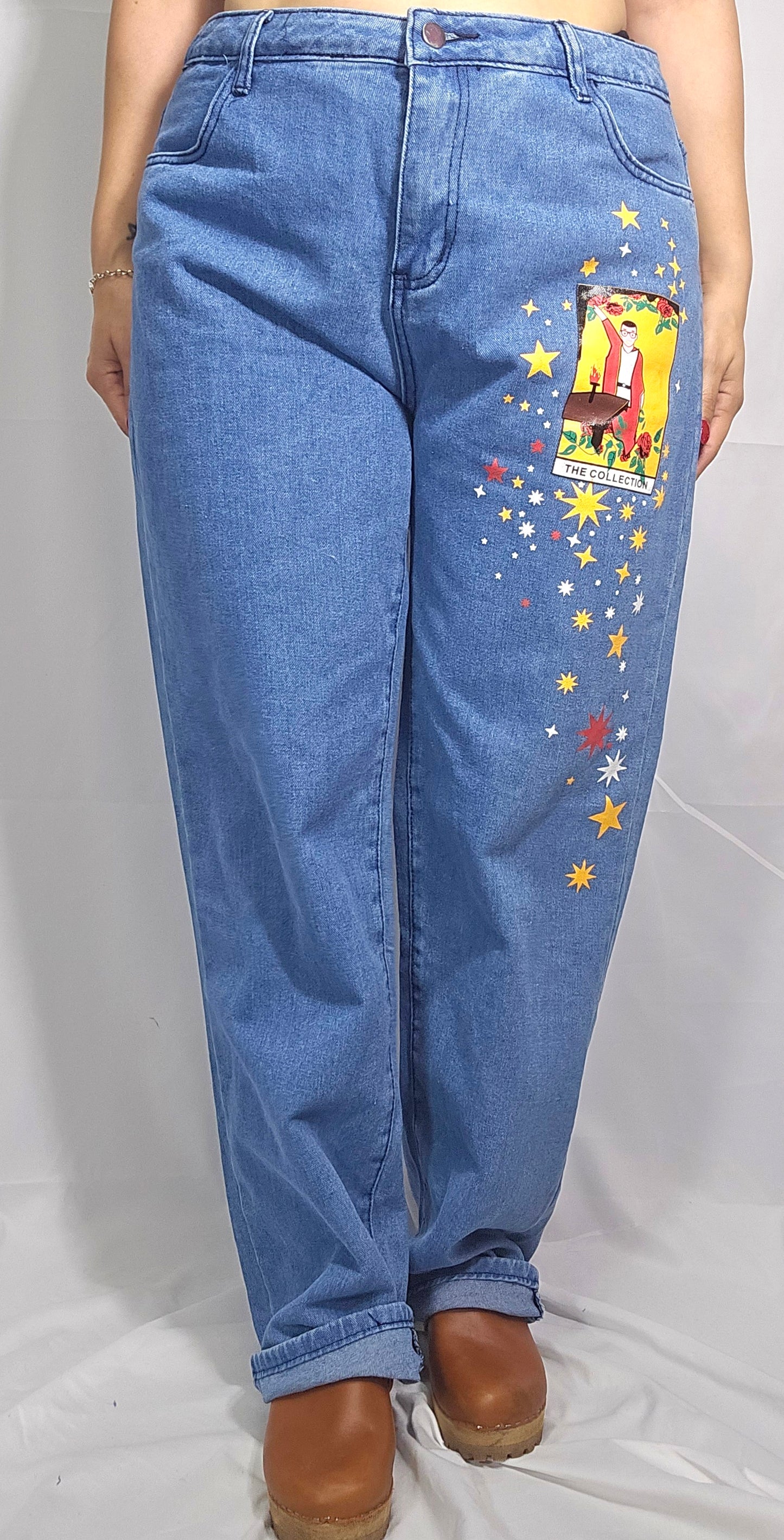 Cartoons Pattern Printed Denim Trousers Vintage Cute Jeans Blue