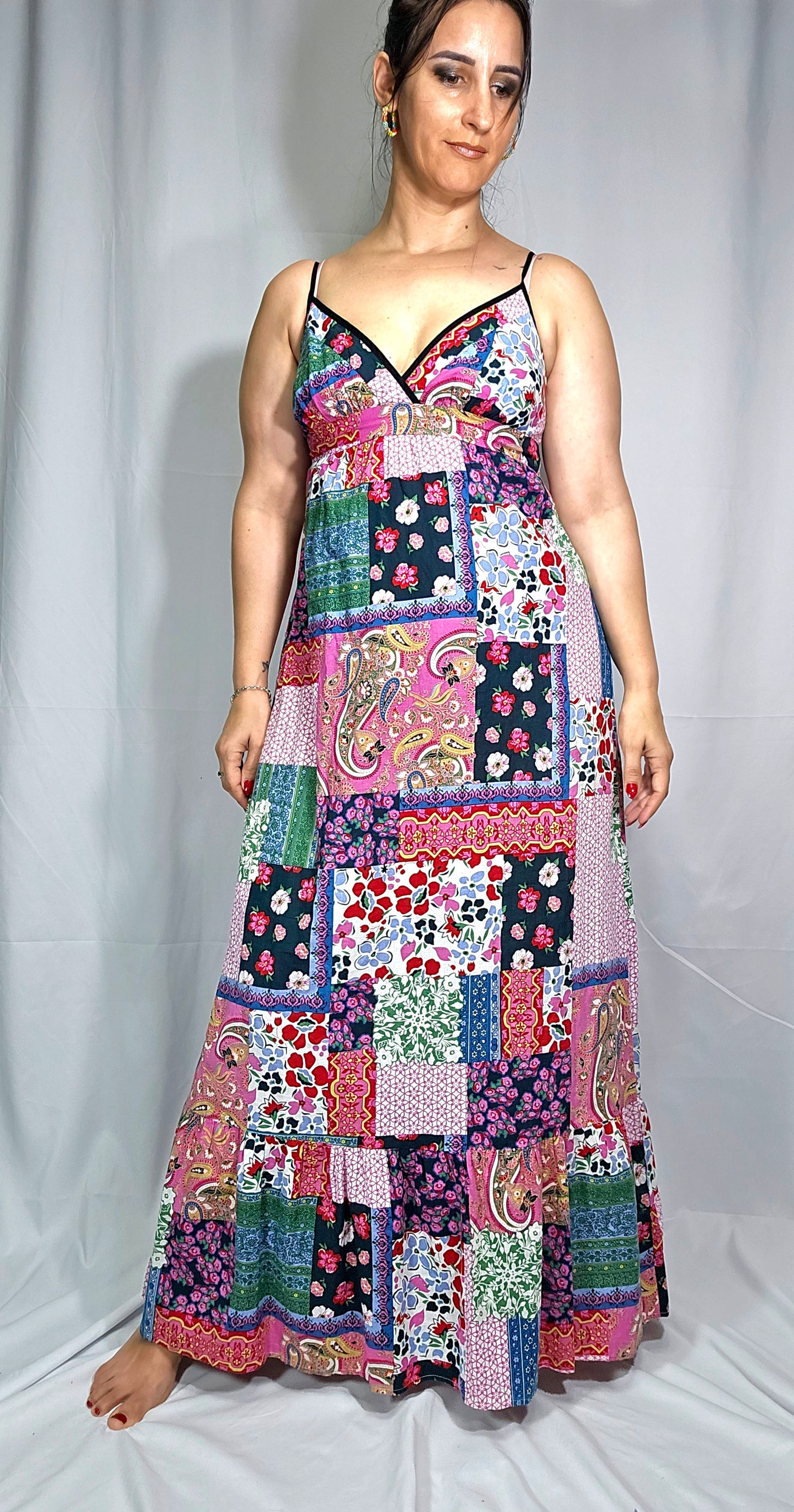 Funky Floral Patchwork Maxi Dress