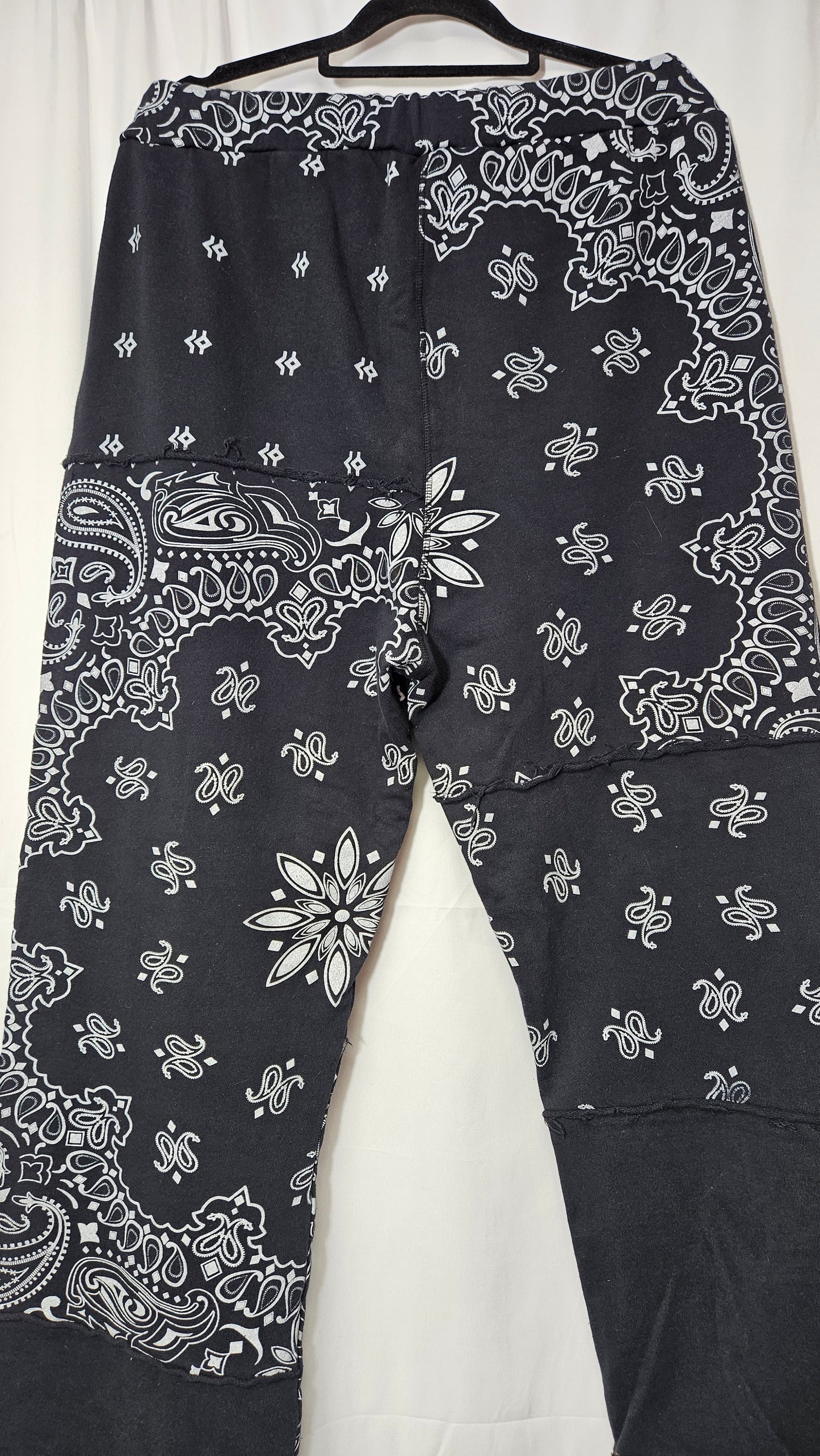 Black Marl Paisley Cut & Sew Joggers Pants - Trousers