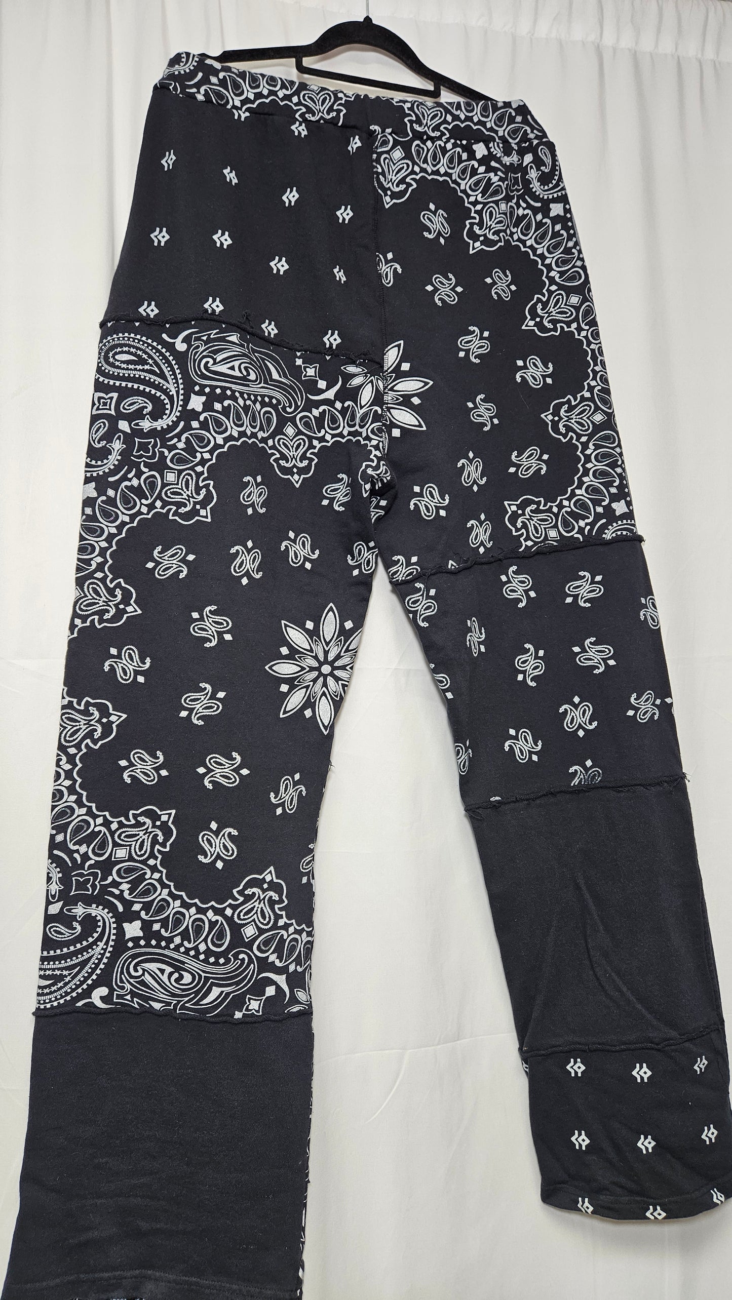 Black Marl Paisley Cut & Sew Joggers Pants - Trousers