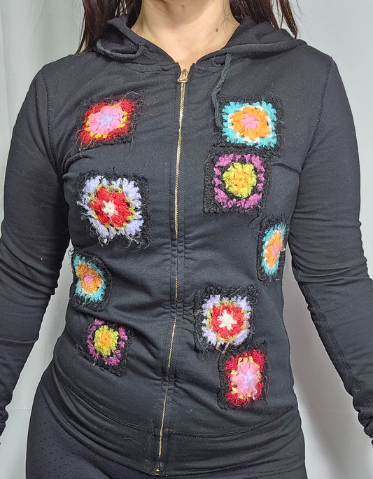 Black patches bohemian Hoodie - Sweatshirt w/ Pocket Women's