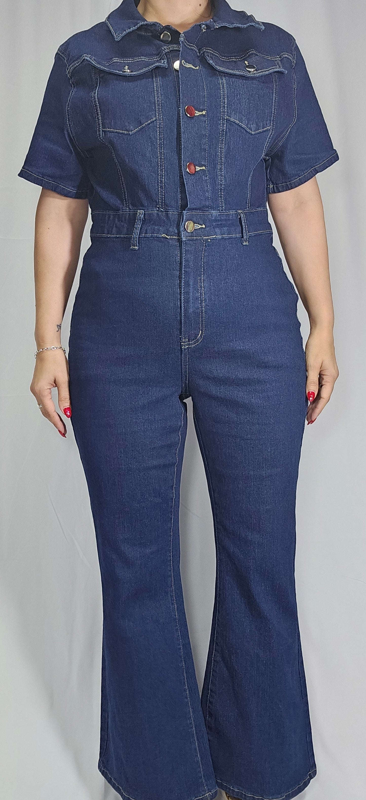 flared denim used jumpsuit