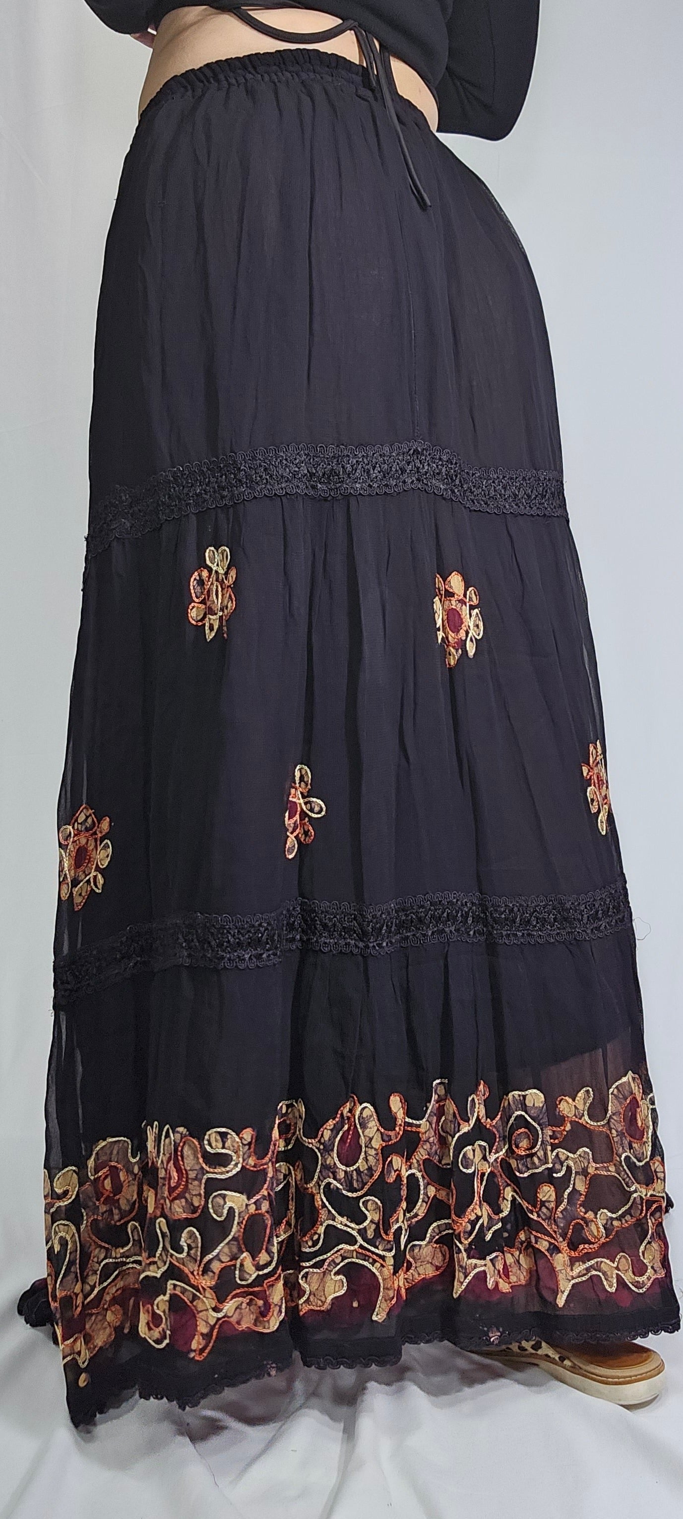 hippie style black used maxi skirt 