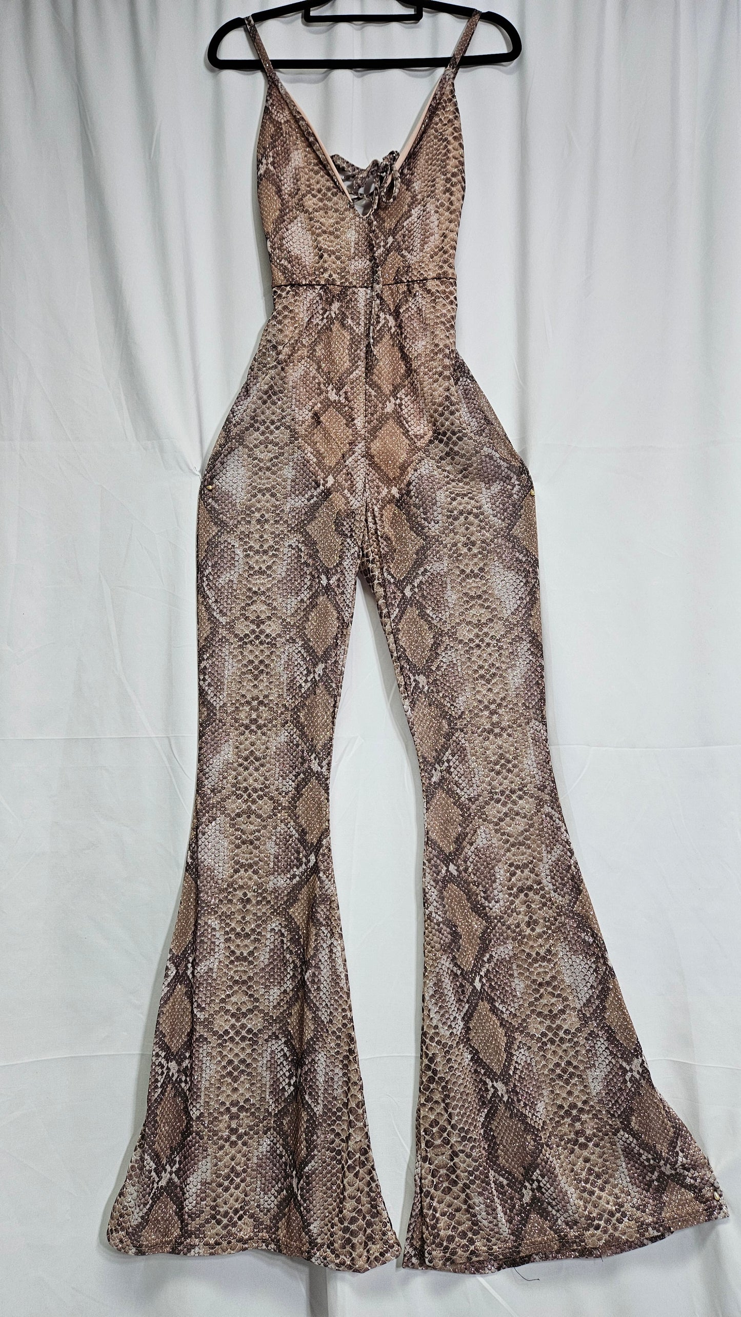 SEQUIN SNAKE MESH PLUNGE JUMPSUIT Preloved Jumpsuit