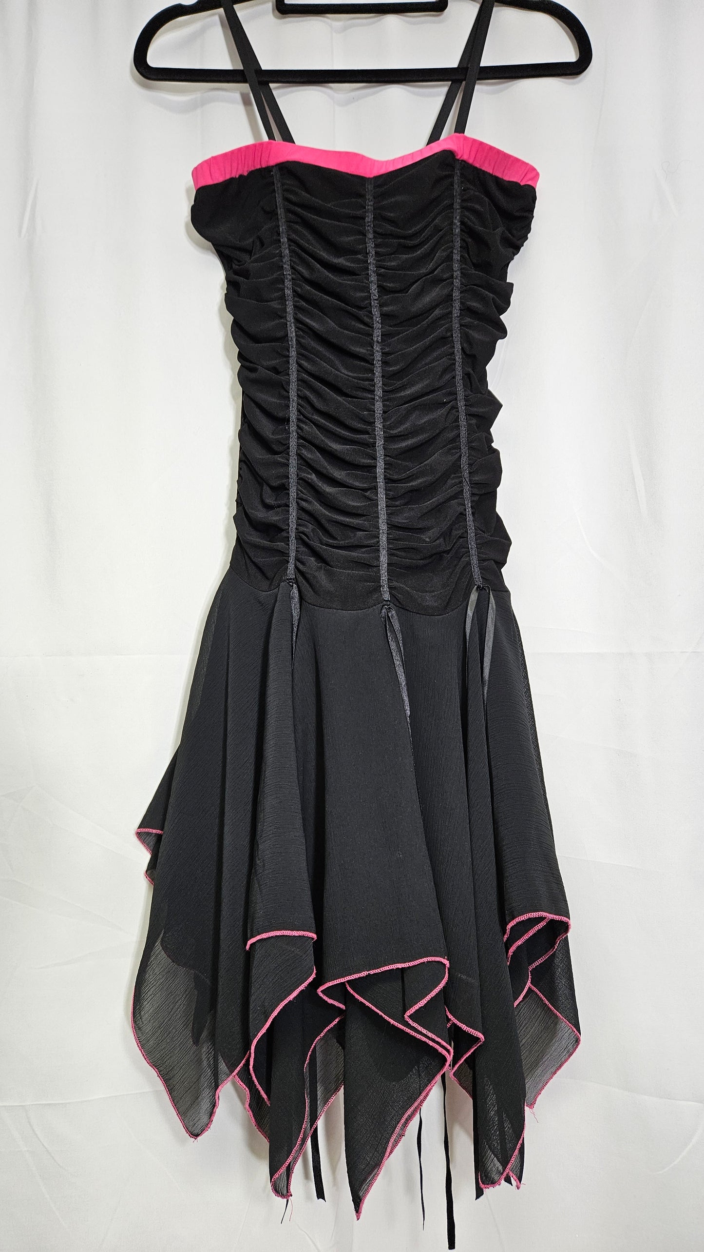 Lovely vintage Black & Pink Ruched dress- y2k asymmetrical hem Dress