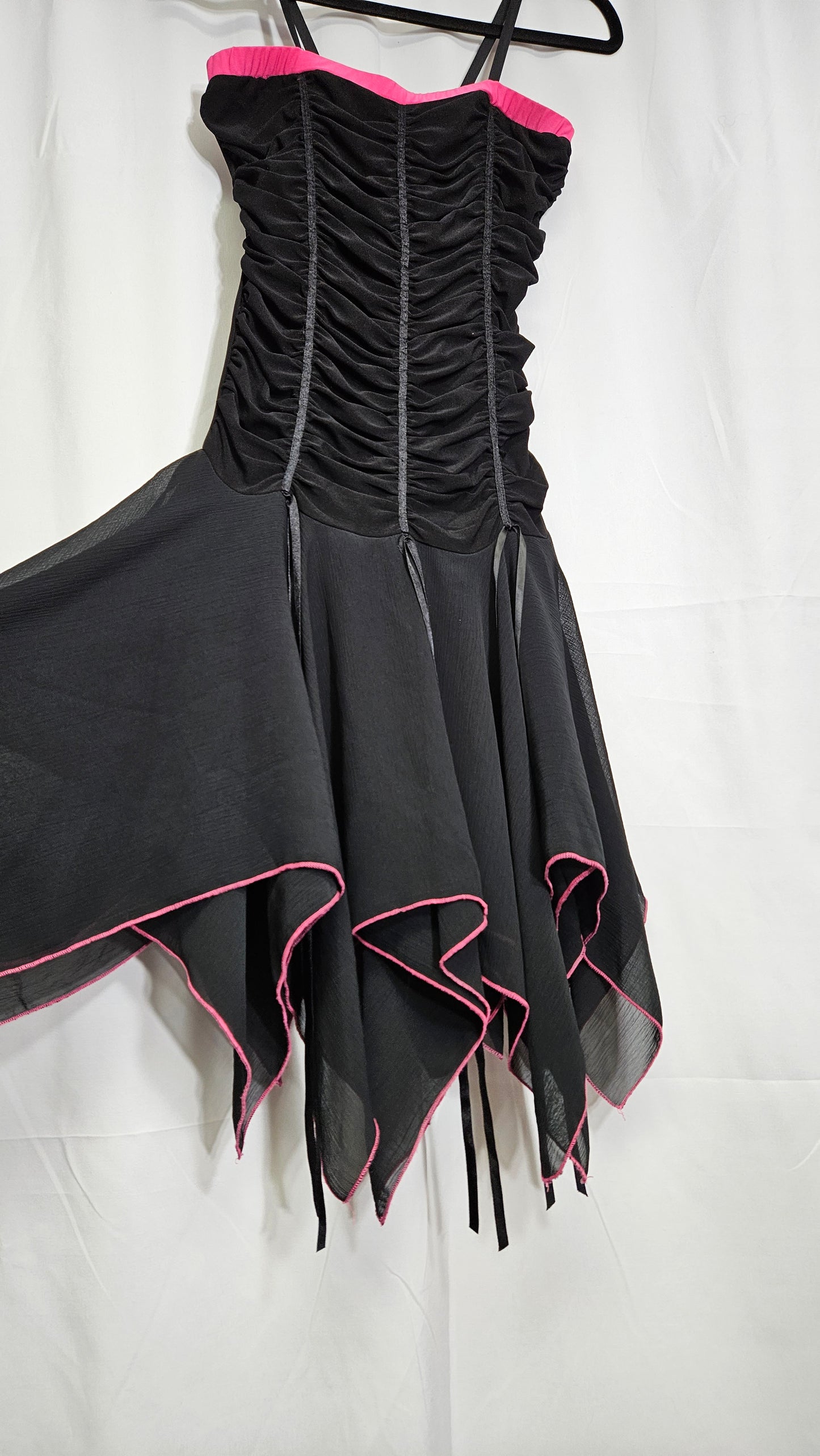 Lovely vintage Black & Pink Ruched dress- y2k asymmetrical hem Dress