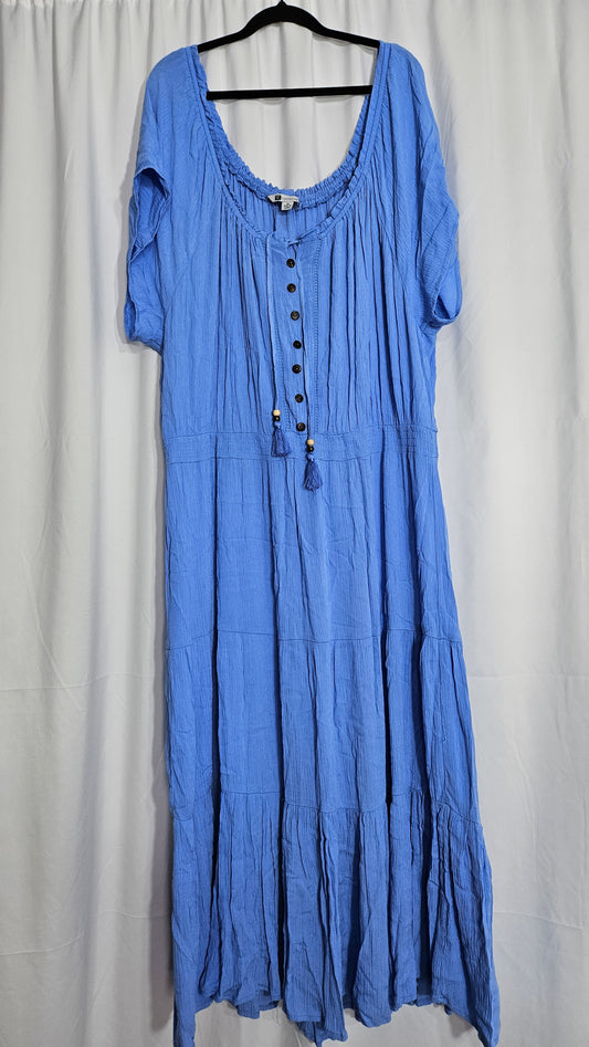 Blue Midi Rockmart wrinkle Dress Short Sleeve