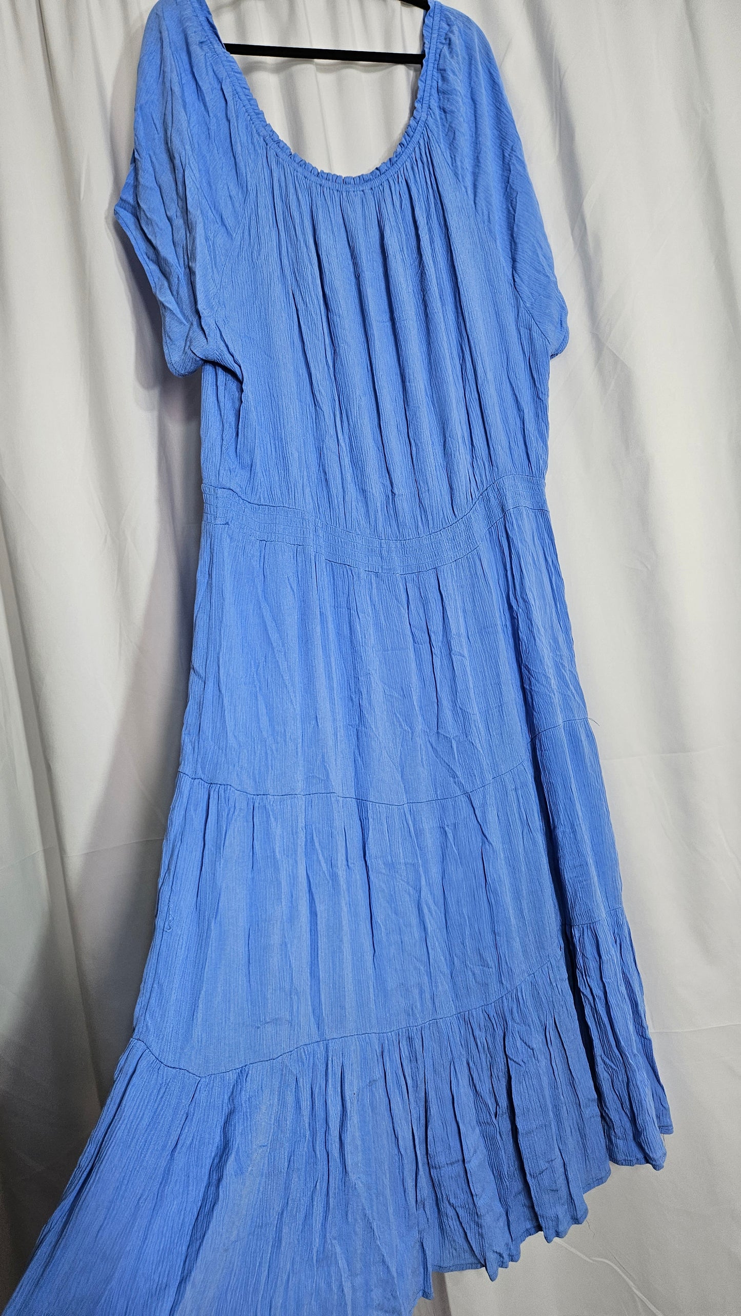 Blue Midi Rockmart wrinkle Dress Short Sleeve