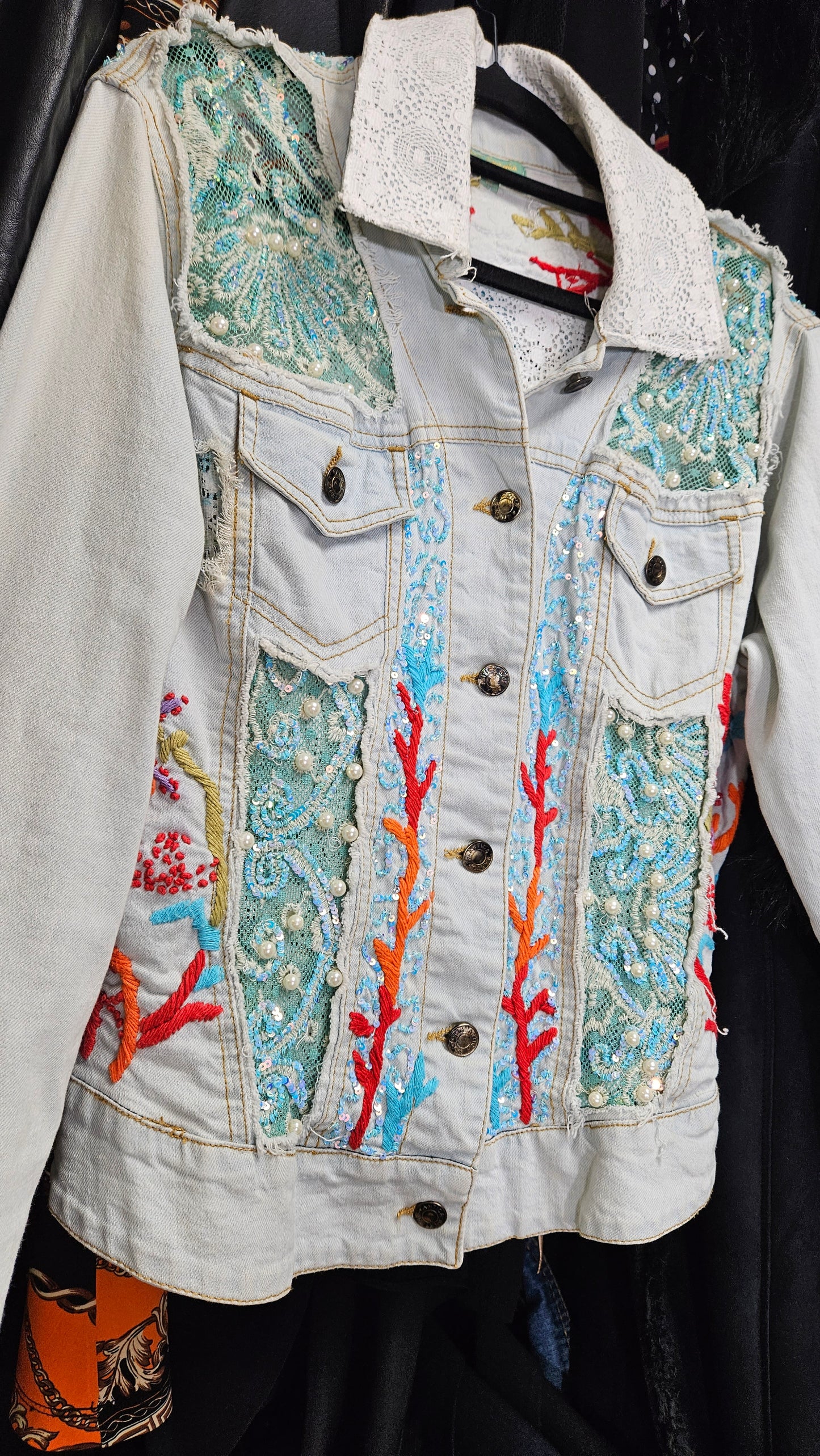 Bohemian vintage Denim jacket with embroidery