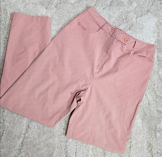 pink preloved trousers with gucci logo on the fabric, not branded item for sale