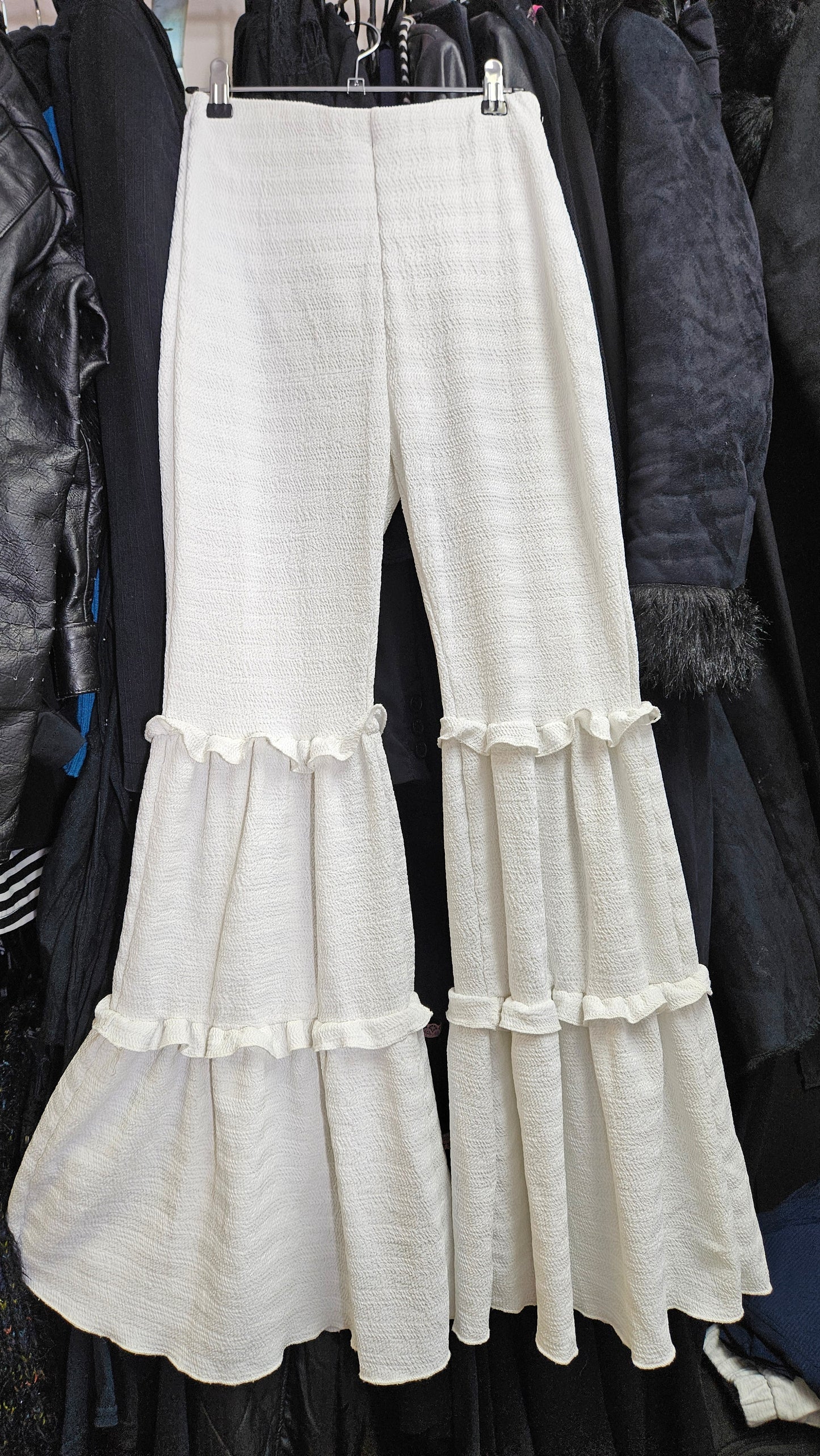 Bohemian Flared Trousers. White Palazzo Pants. Festival Flares