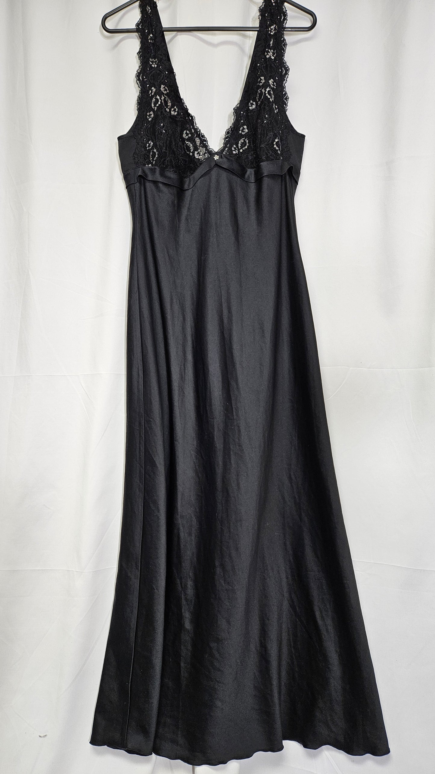 Vintage black slip Dress preloved Gown. Satin Dressing Gown